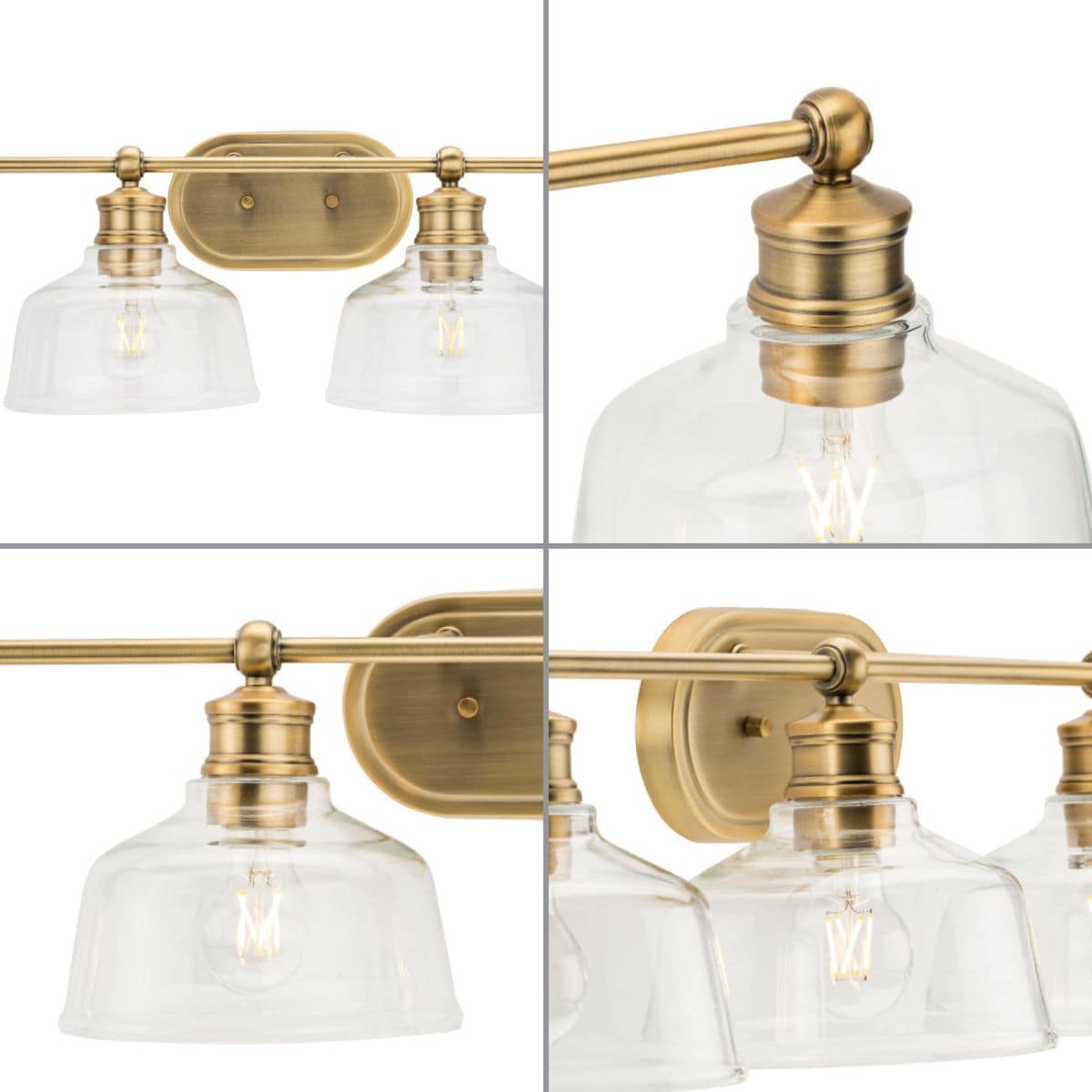 Singleton 36" Vintage Brass 4-Light Vanity Fixture with Clear Glass Shades