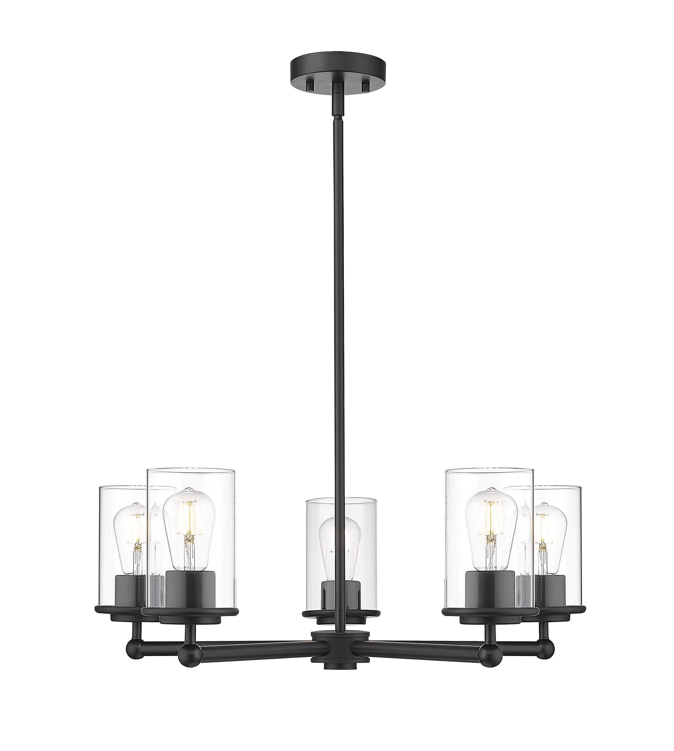 Matte Black 5-Light Steel Chandelier with Clear Glass Shades
