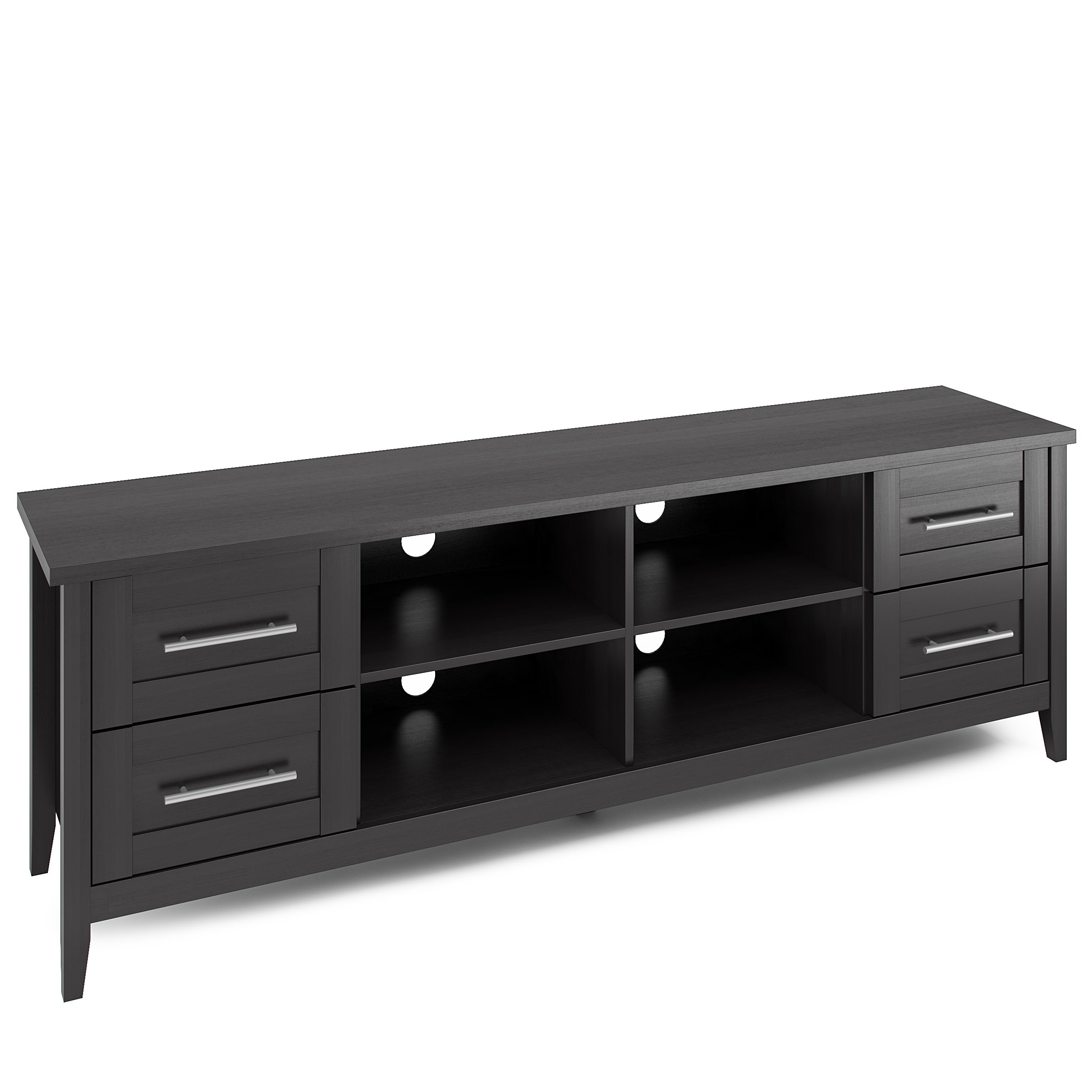 Elegant Black Wood Grain Extra-Wide TV Stand with Nickel Handles