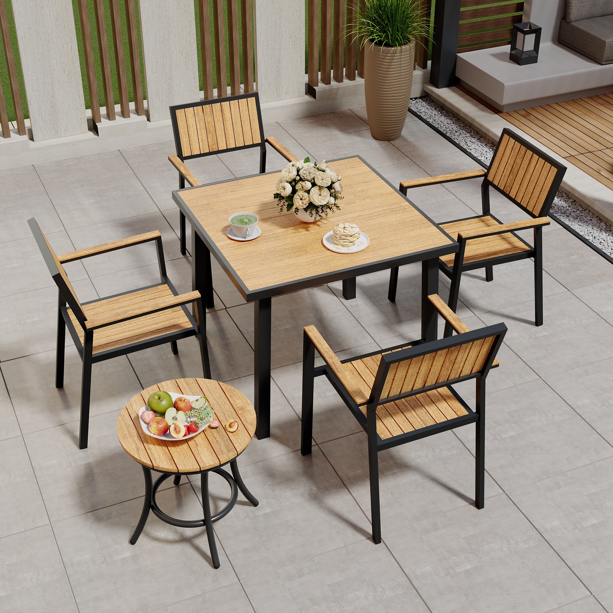 PamaPic TB-SM-CZ-6-HC-WL1 6 -Piece Yellow Counter height Wood Square Table with 4 Stationary Chairs