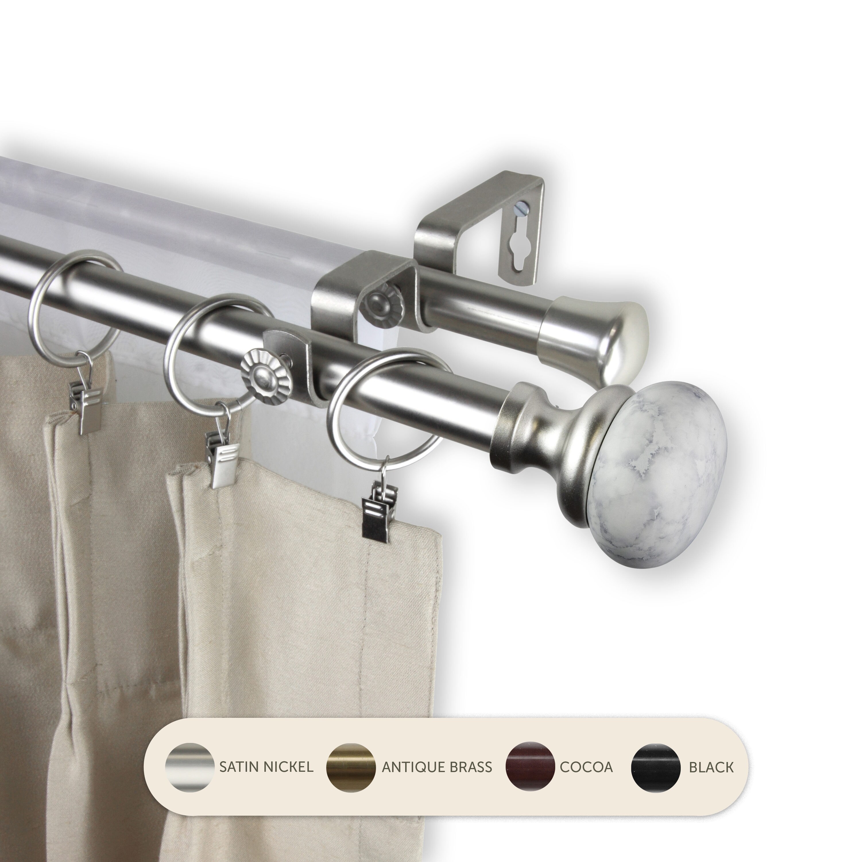 Hart & Harlow L-4776-665 Marvin 13/16-in 66-in to 120-in Satin nickel Steel Double curtain rod with Finials