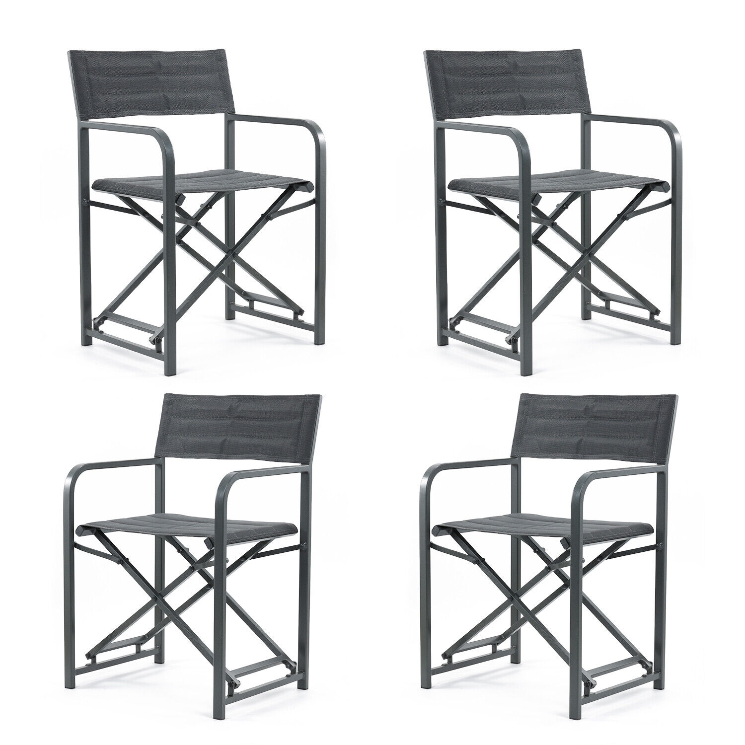 Aoodor A171-PGYGY Patio Chairs Set of 4 Stackable Black Aluminum Frame Stationary Conversation Chair with Solid Seat