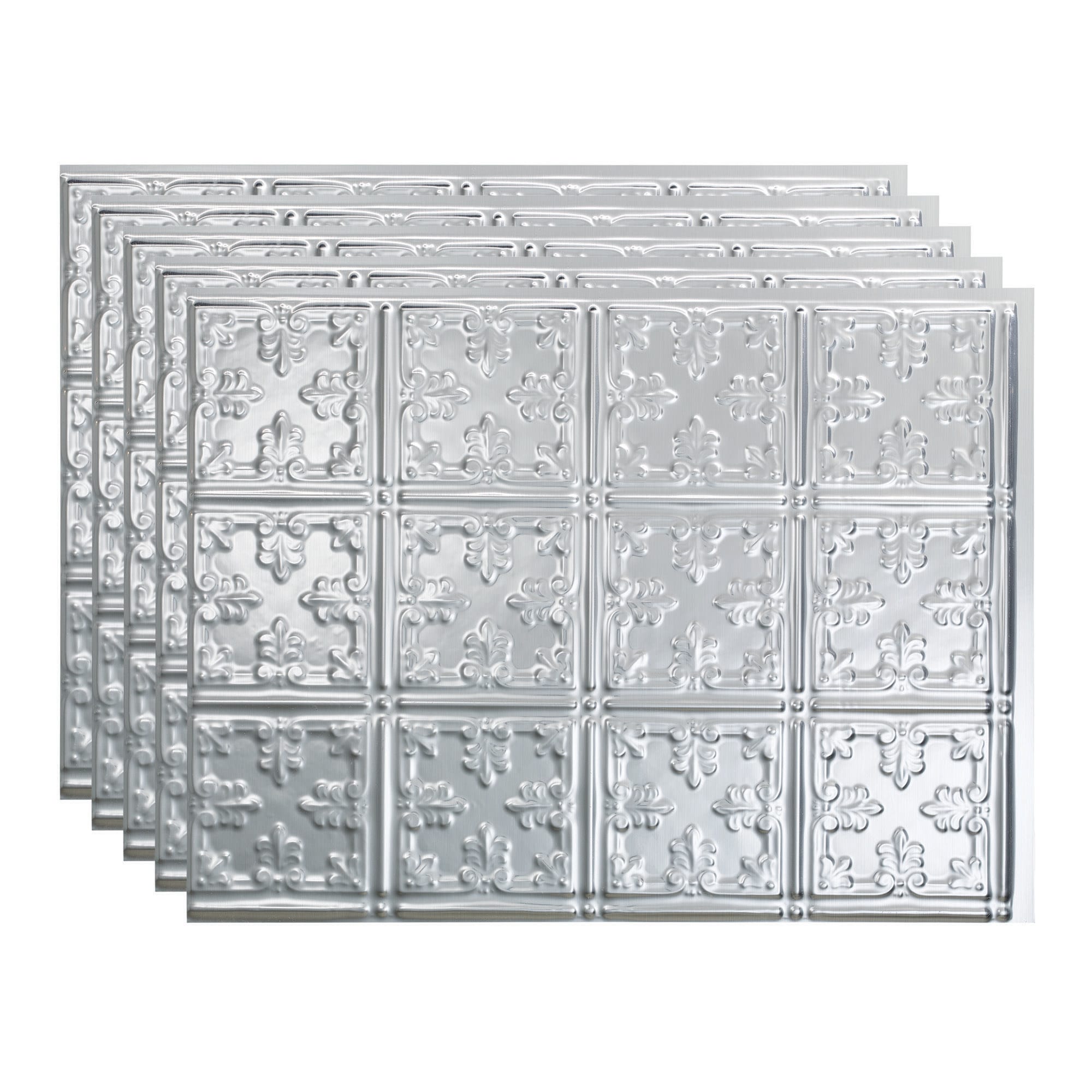 Fasade PB5708 Traditional 10 18.25-in x 24.25-in Vinyl Brushed Aluminum Backsplash Panels 5.0 -Pack