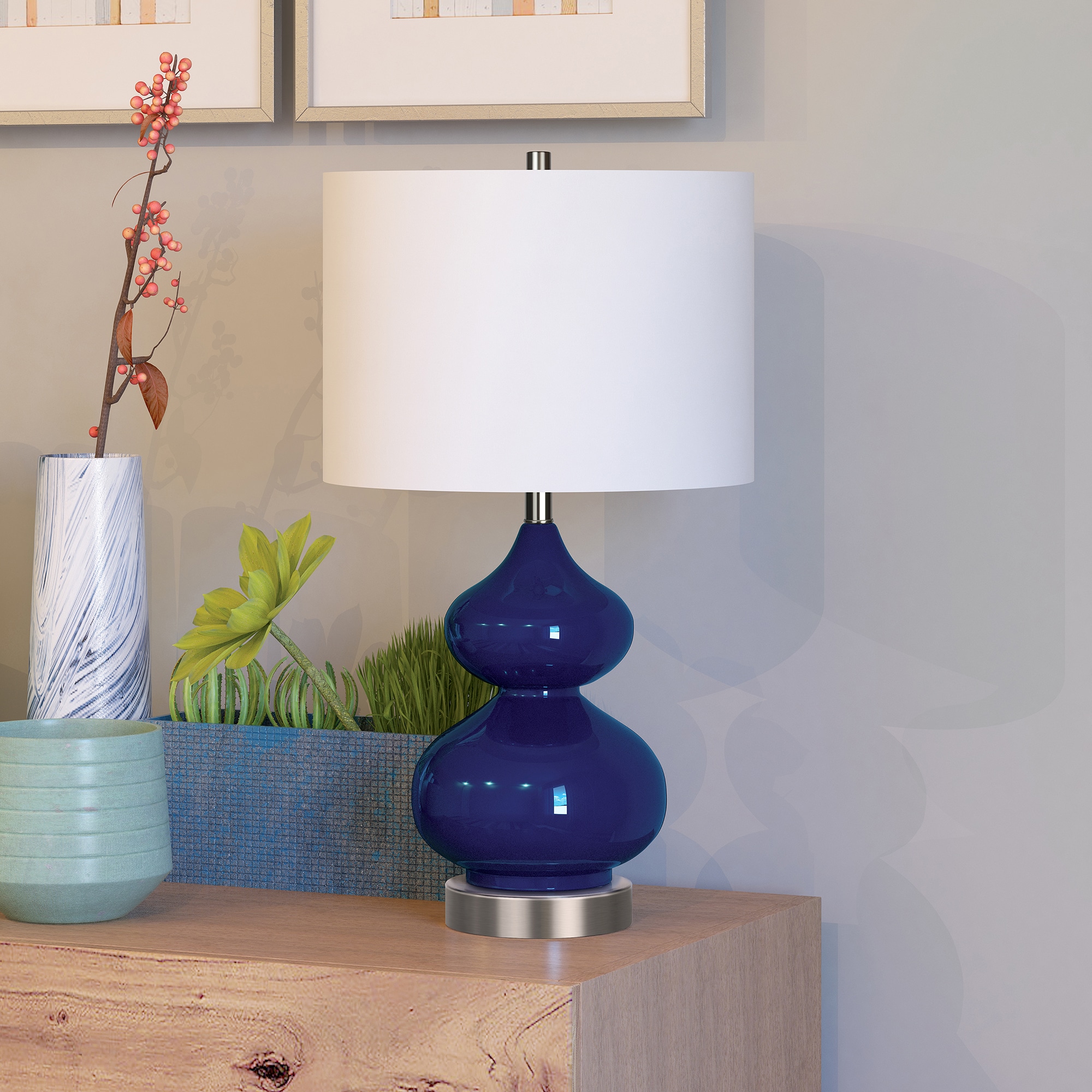 Hailey Home TL0037 Katrin 235-in Navy Blue Rotary Socket Table Lamp with Fabric Shade