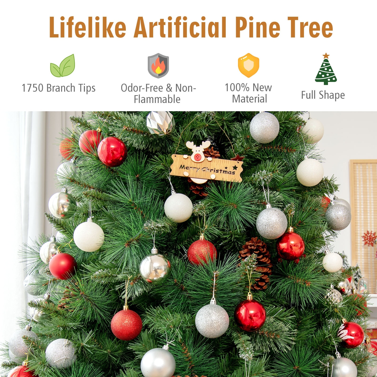 Forclover 8-ft Artificial Christmas Tree, Full-bodied with 609 PVC Tines  and 205 Pine Needles in the Artificial Christmas Trees department at