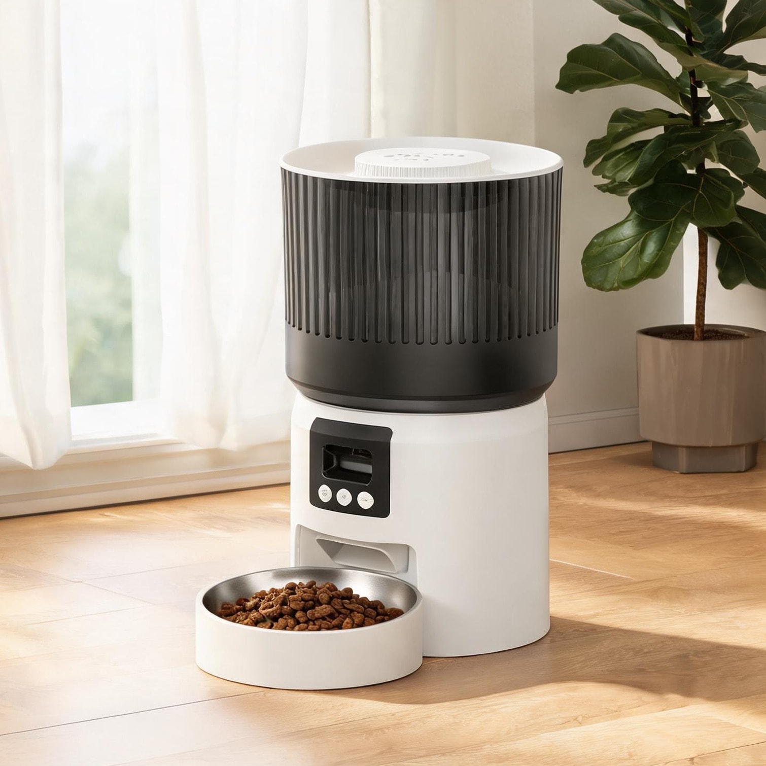 Tammesy Automatic Cat Feeder with LCD Display Programmable Timed Portions Removable Tray Secure Lid 8.7 L x 8.3 W x 12.2 H