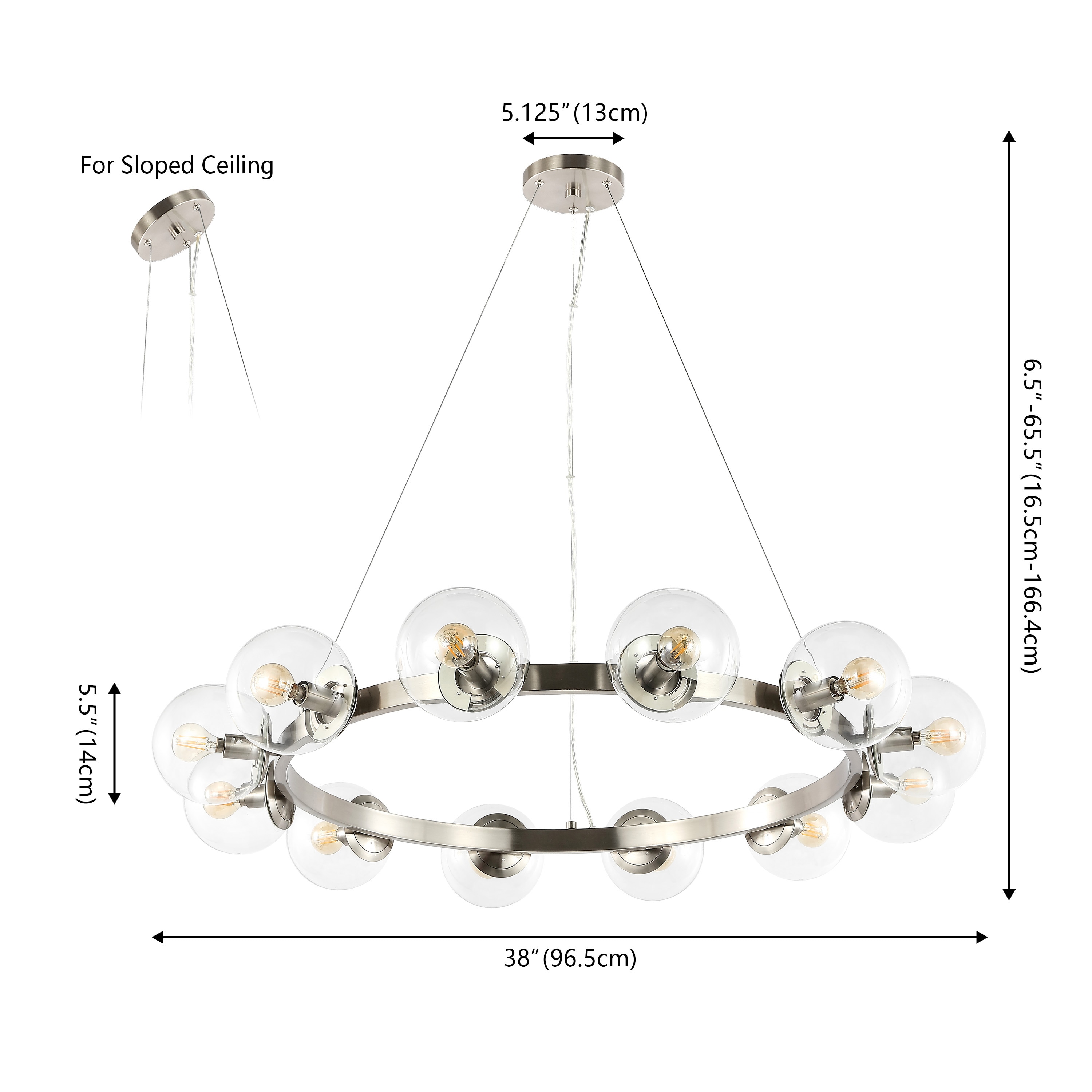 Elegant Nickel and Crystal 38" Chandelier with Glass Orbs