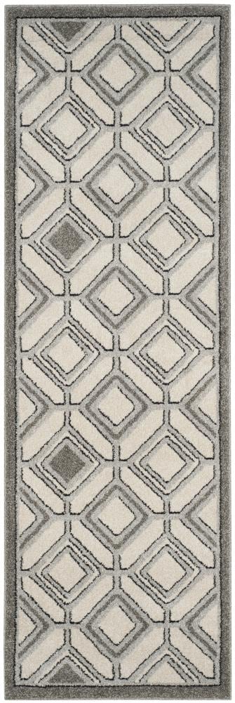 Safavieh AMT433E-27 Dunany 2 x 7 (ft) Loomed Polypropylene Ivory/Light Gray Rectangular Indoor/Outdoor Geometric Runner rug