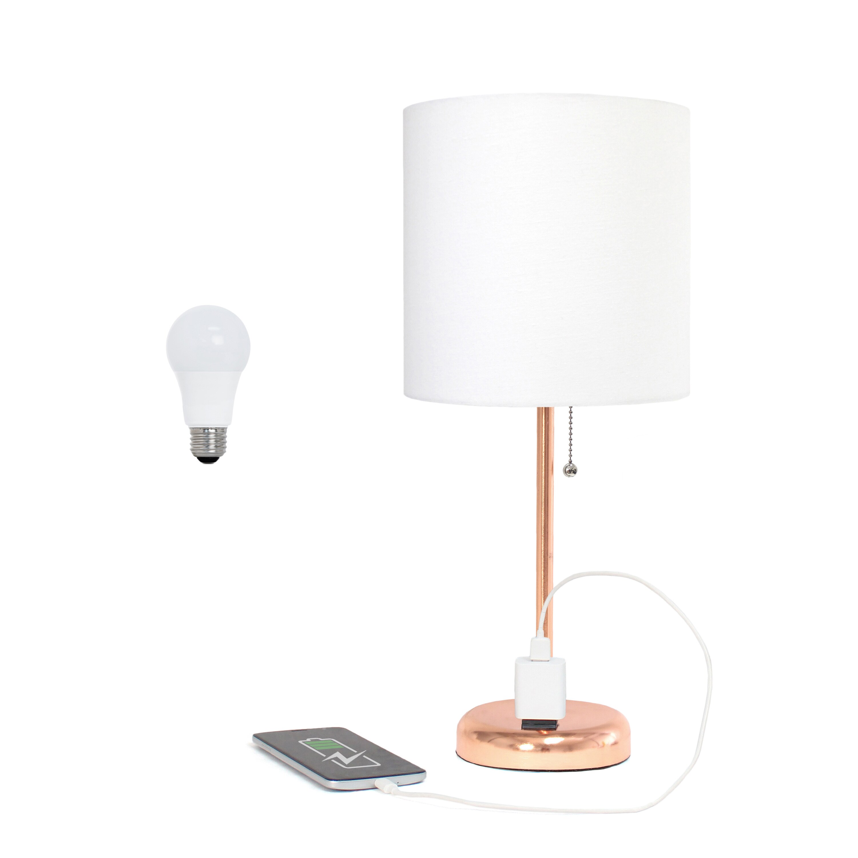 Creekwood Home CWT-2010-RG-LB Oslo 19.5-in White LED Pull-chain Table Lamp with Fabric Shade