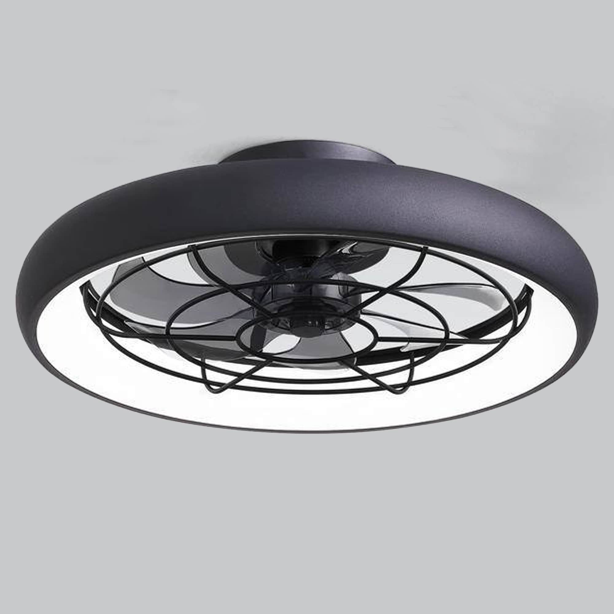 Antoine BLW016 20-in Color-Changing Integrated LED Flush Mount Black Cage Farmhouse with ABS Blades Ceiling Fan With Light - Remote Included ( 7 -Blade )
