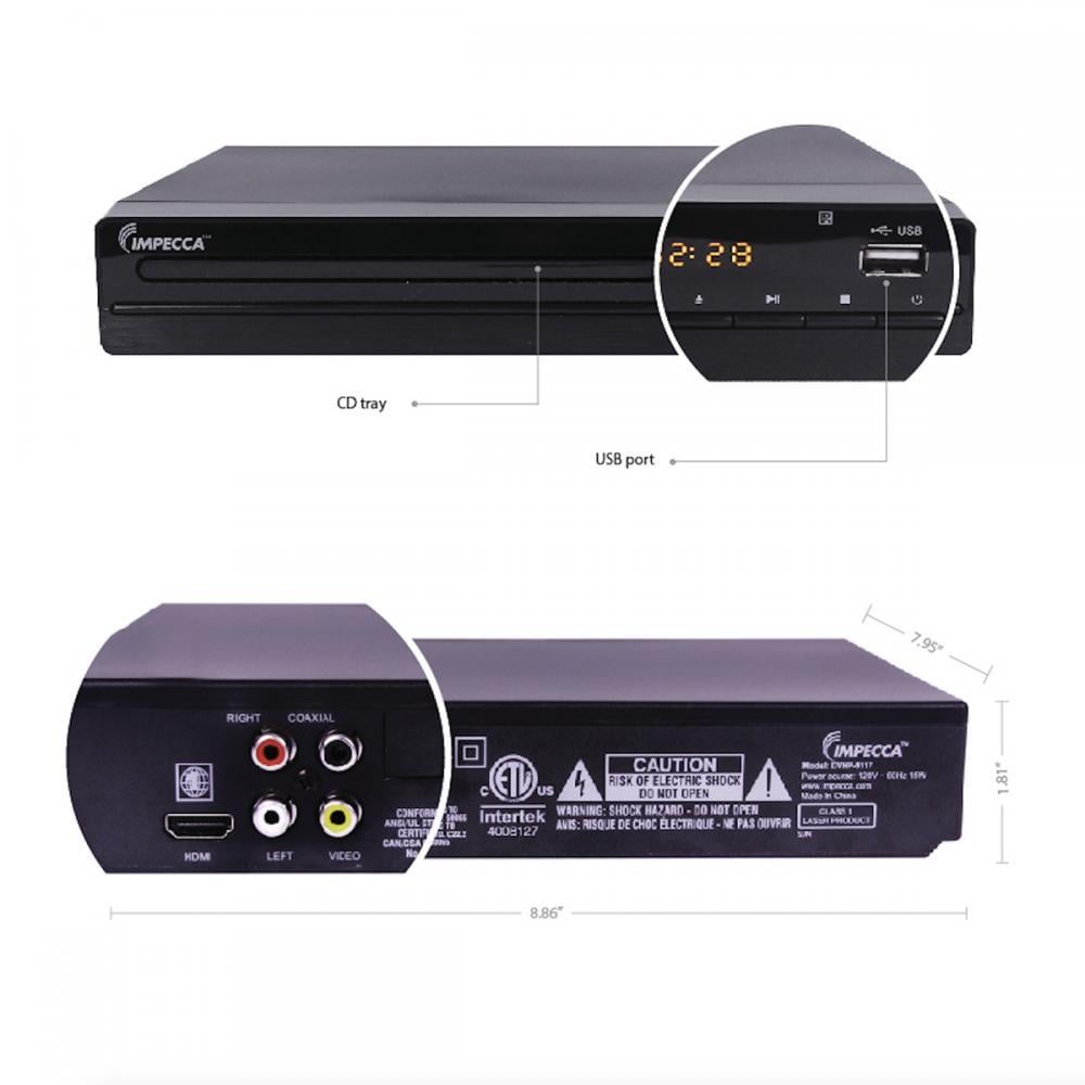 Impecca - Lecteur DVD compact avec entrée USB. Colour: black, Fr