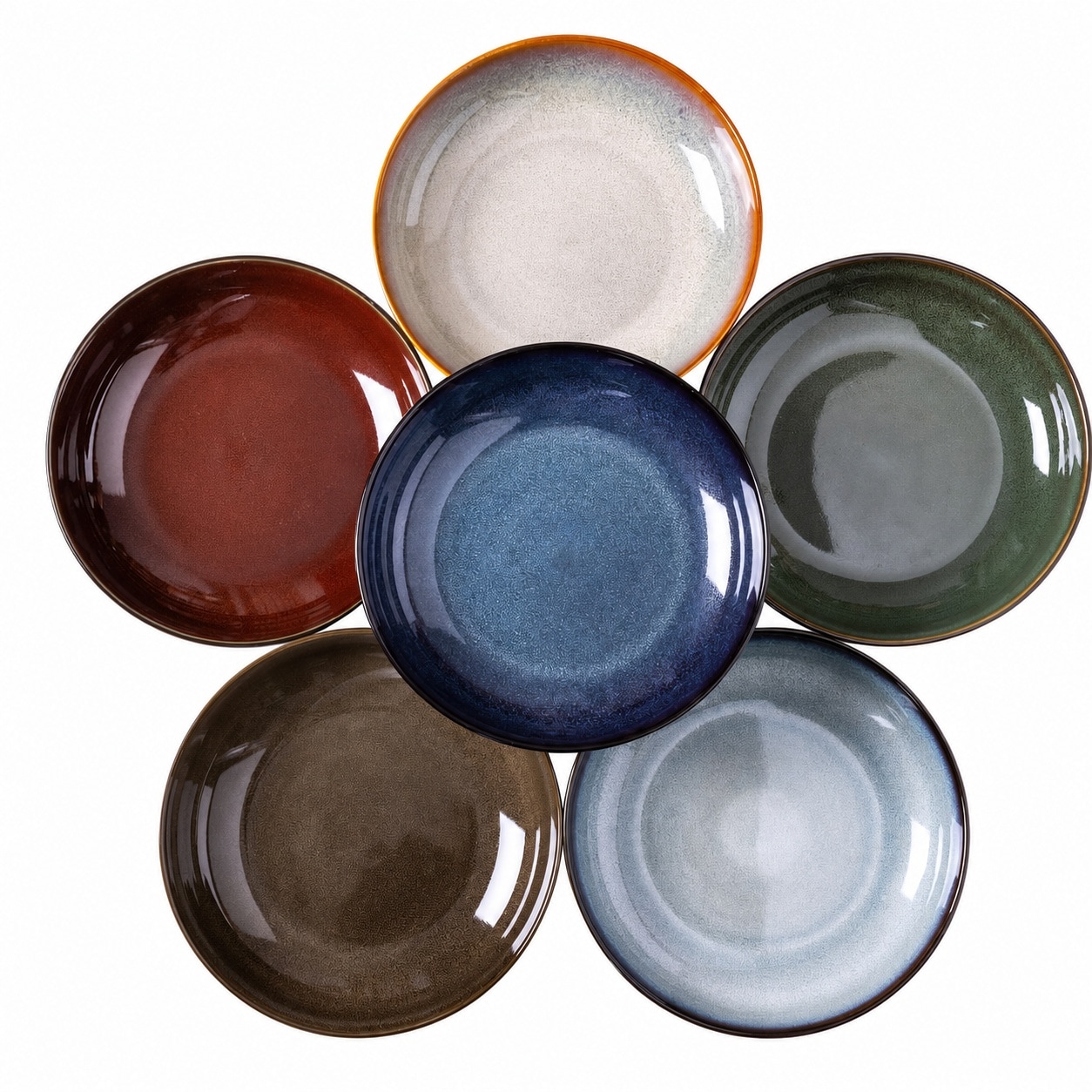 Aoibox  38 fl oz Colorful Reactive Glaze Ceramic Wide Shallow Pasta Salad Serving Bowl Microwave Safe Set of 6