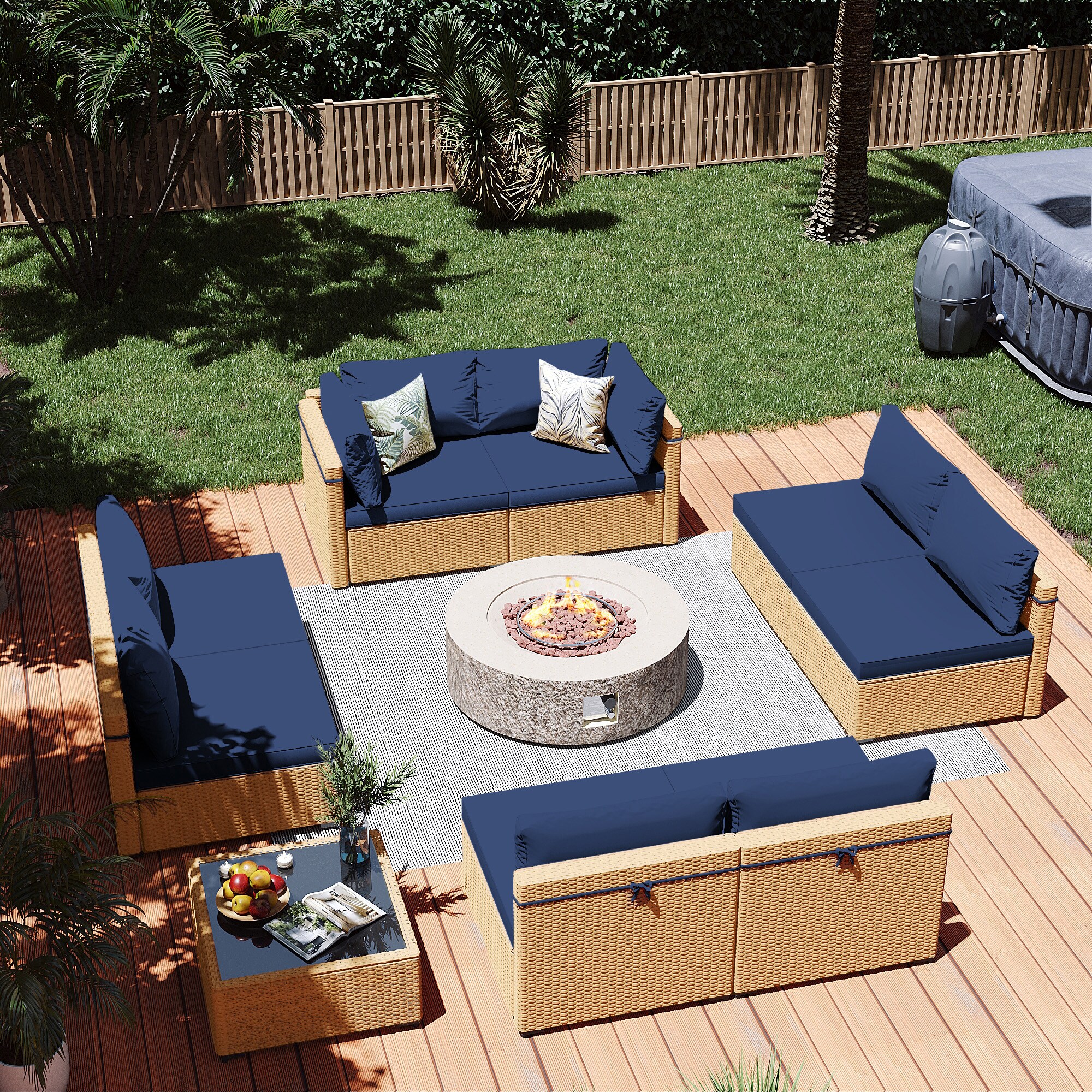 Patio Watcher LS-RT9-42QQBE-Y2 6 -Piece Rattan Patio Conversation Set with Beige Cushions