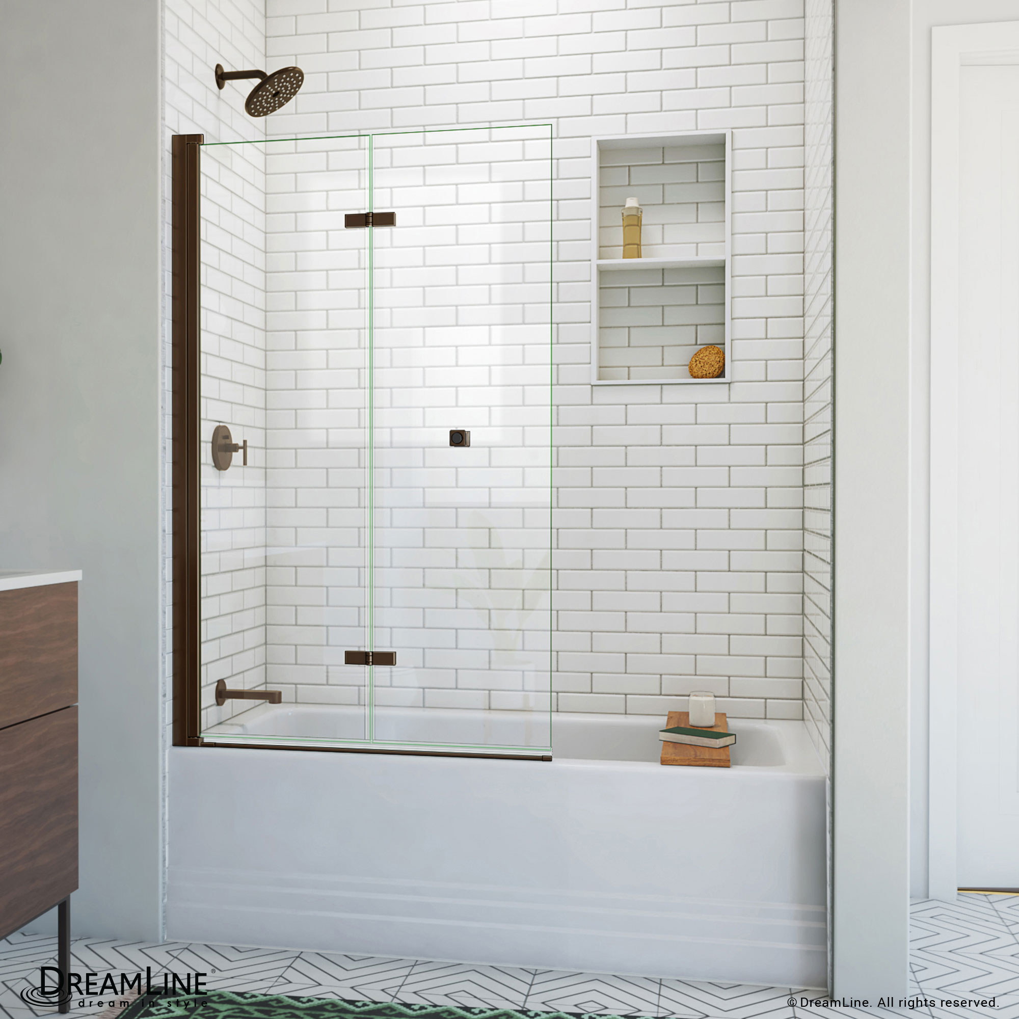 DreamLine SD-363658Q-06 Aqua-Q Fold Oil Rubbed Bronze 36-in W x 58-in H Frameless Bifold Bathtub door