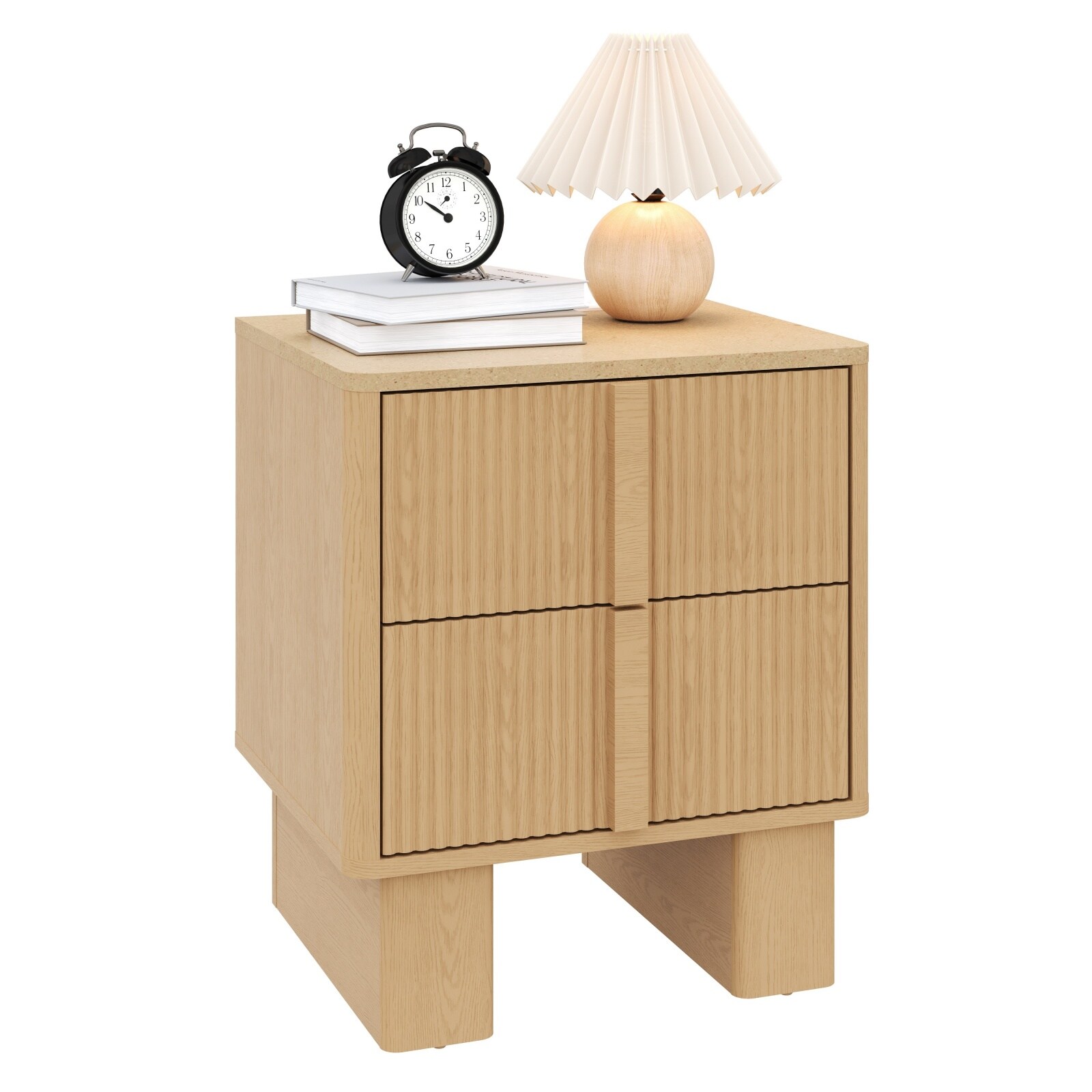 Tinyhomie Curved Bedside Table with 3D Wave-Shaped Grooves Marble ...
