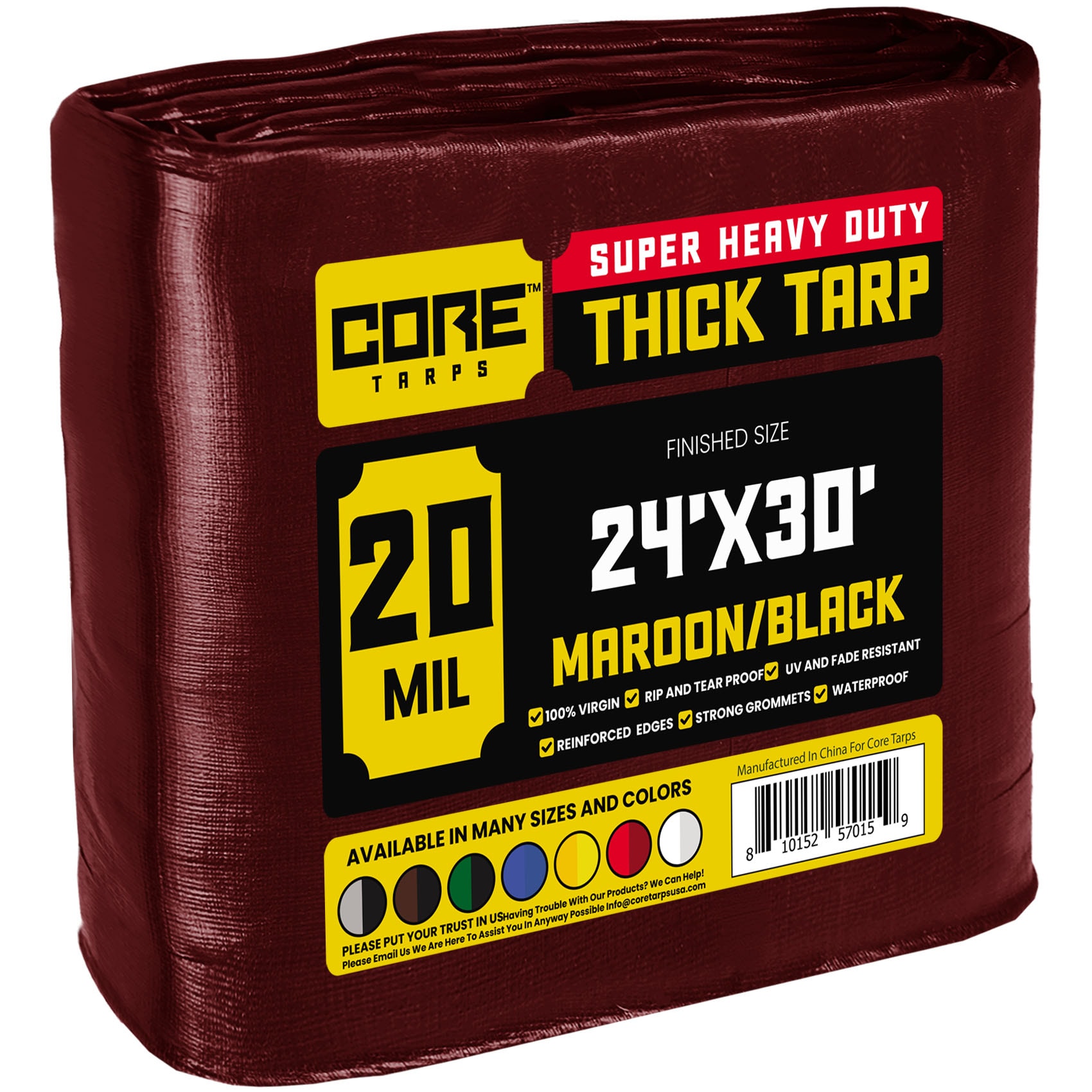 Core Tarps CT-707-24X30 24-ft x 30-ft Maroon Waterproof Commercial Polyethylene 20-mil Tarp