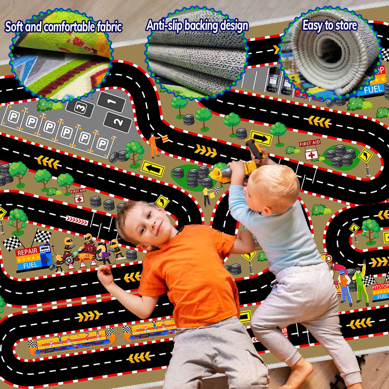 SenQWFa Kids Car Rug for Play Toy Cars 31 x47 Race Track Play mat ...