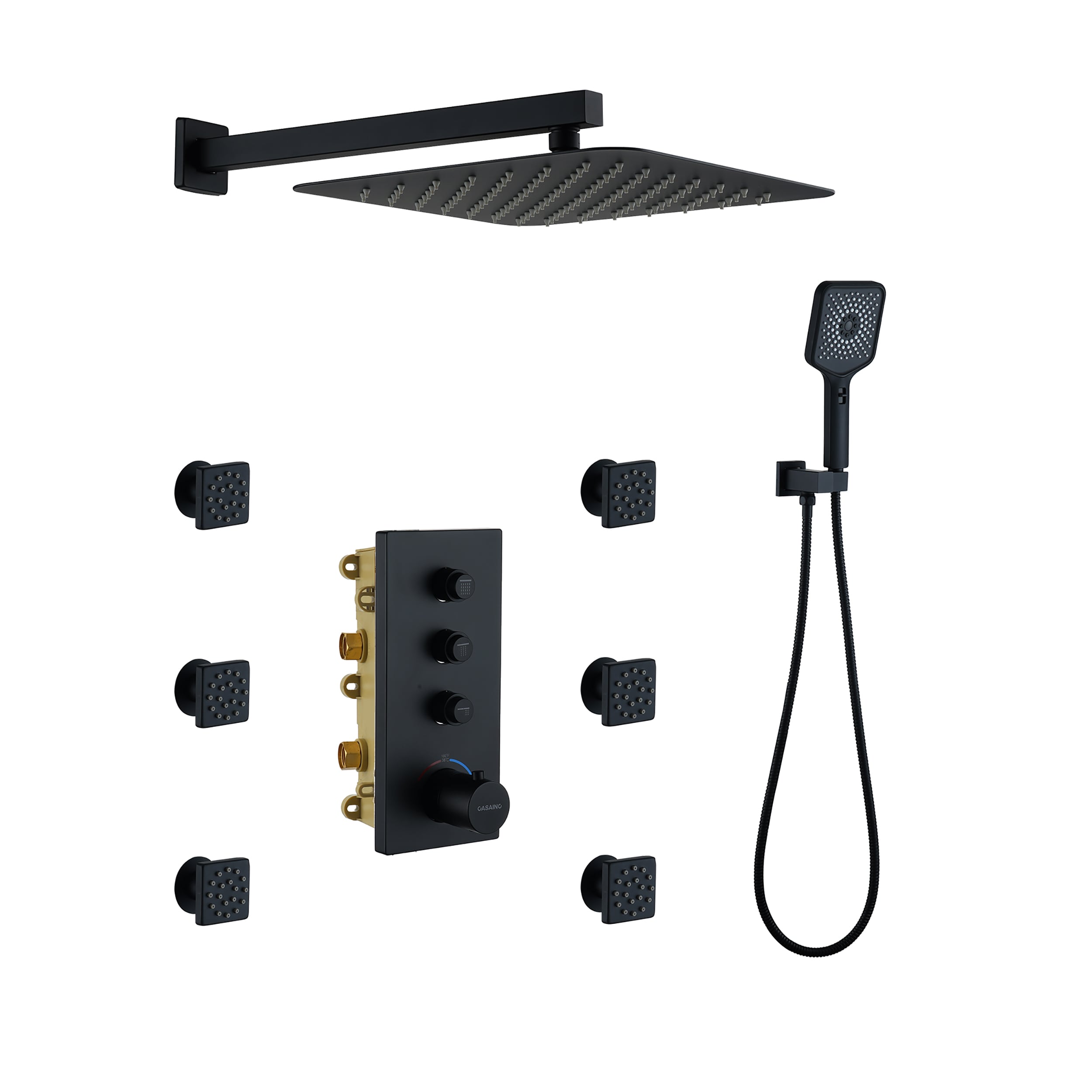 CASAINC CA-102009EB-1 Matte Black 12-in Built-In Shower Faucet System with 3-way Diverter ( Thermostatic Valve Included )