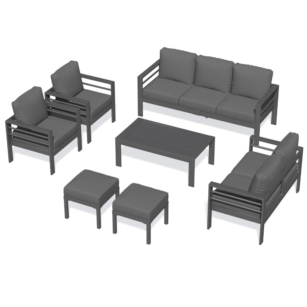 AECOJOY 16301BK-LS01 Conversation Set Outdoor Sectional with Black Cushions and Aluminum Frame