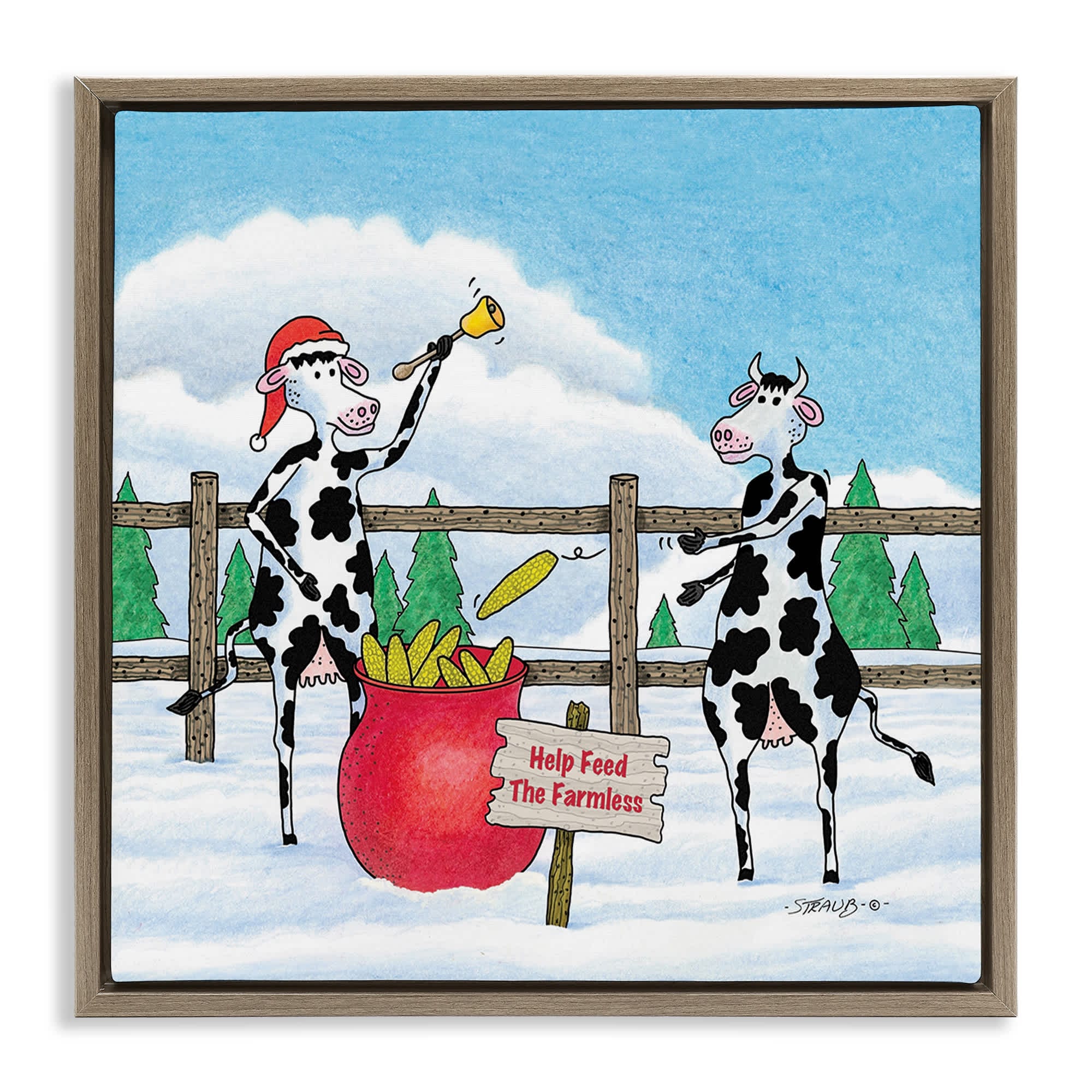 Stupell Industries BT-013-FFE-17X17 Feed The Farmless Funny Cows Floating Frame design by Roger Straub
