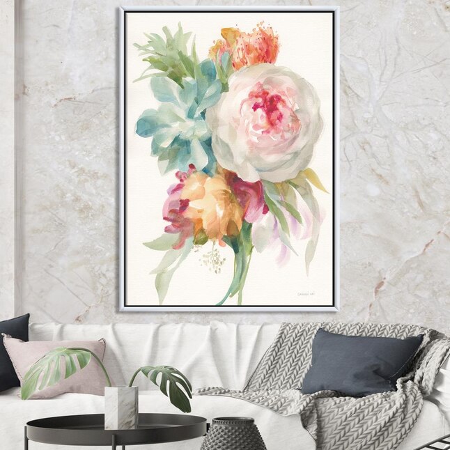 Designart Wood Floater Frame 32-in H x 16-in W Floral Print on Canvas ...