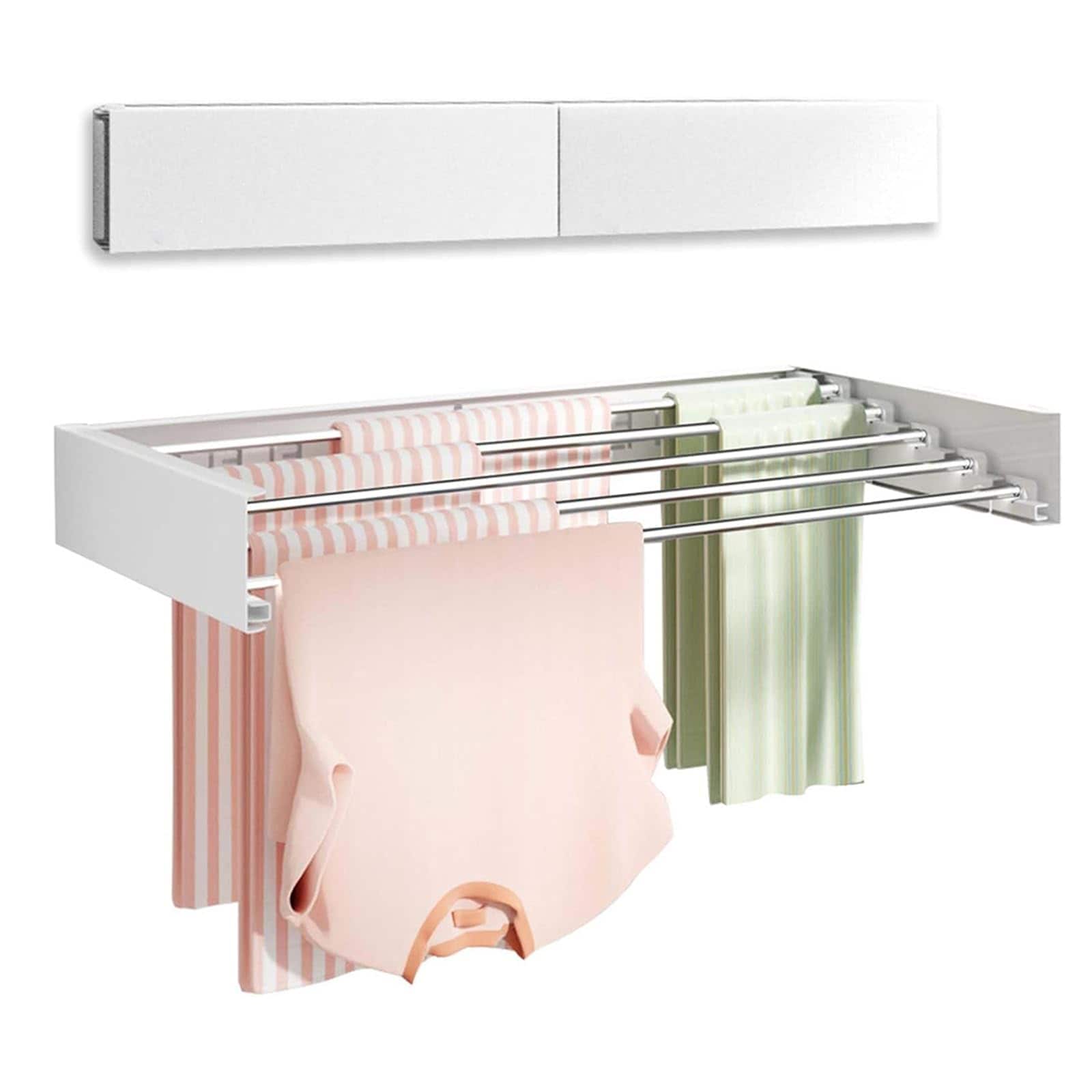 GarveeLife Wall Mounted Folding Clothes Drying Rack 31.5 Inch 5 Aluminum Rods Collapsible Hanging Rack Space Saving for Bathroom Laundry