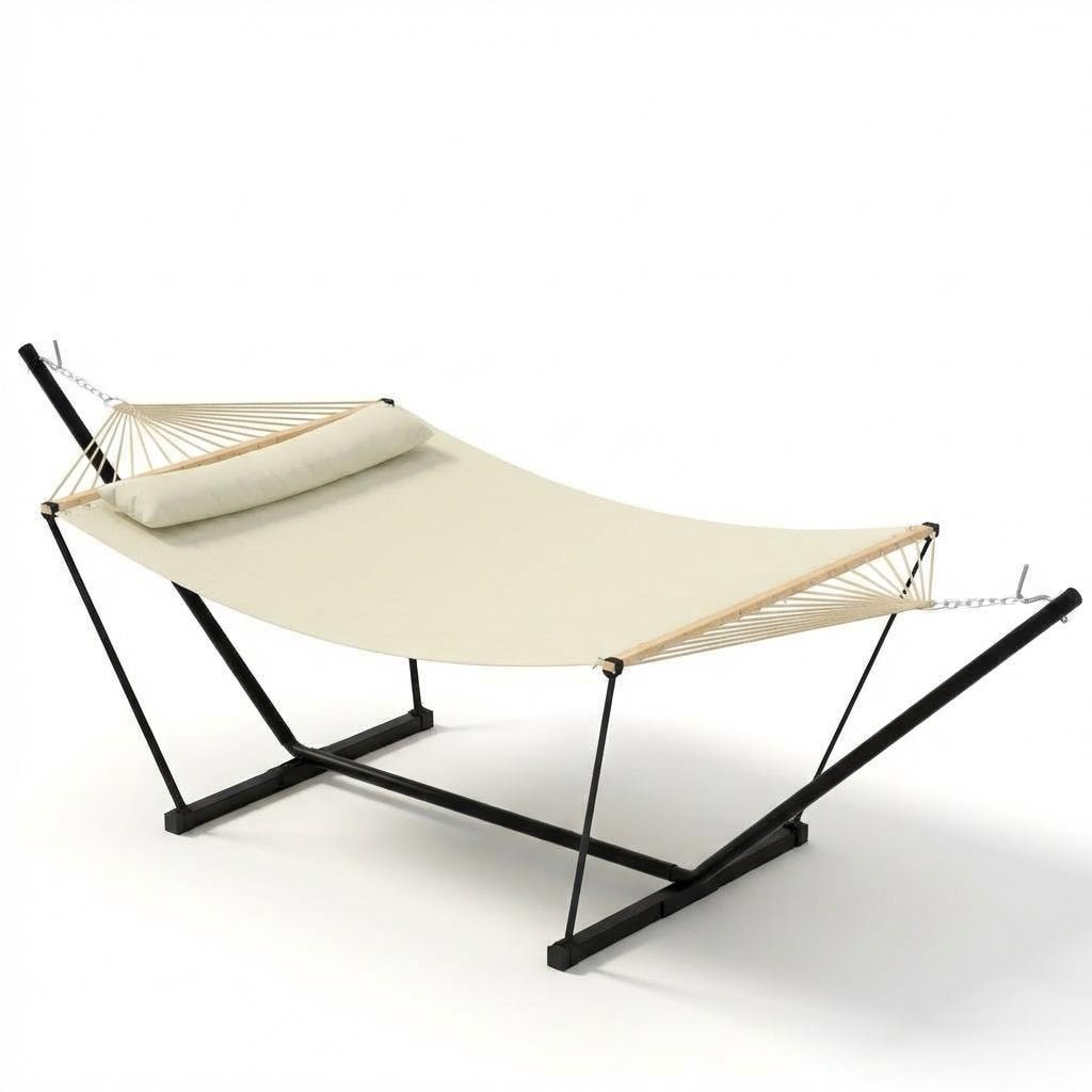 GarveeLife Double Hammock with Stand for Outdoor Heavy Duty Portable 2 Person Hammock with Adjustable Steel Stand | F3S6A9P2M5R8Y1U4
