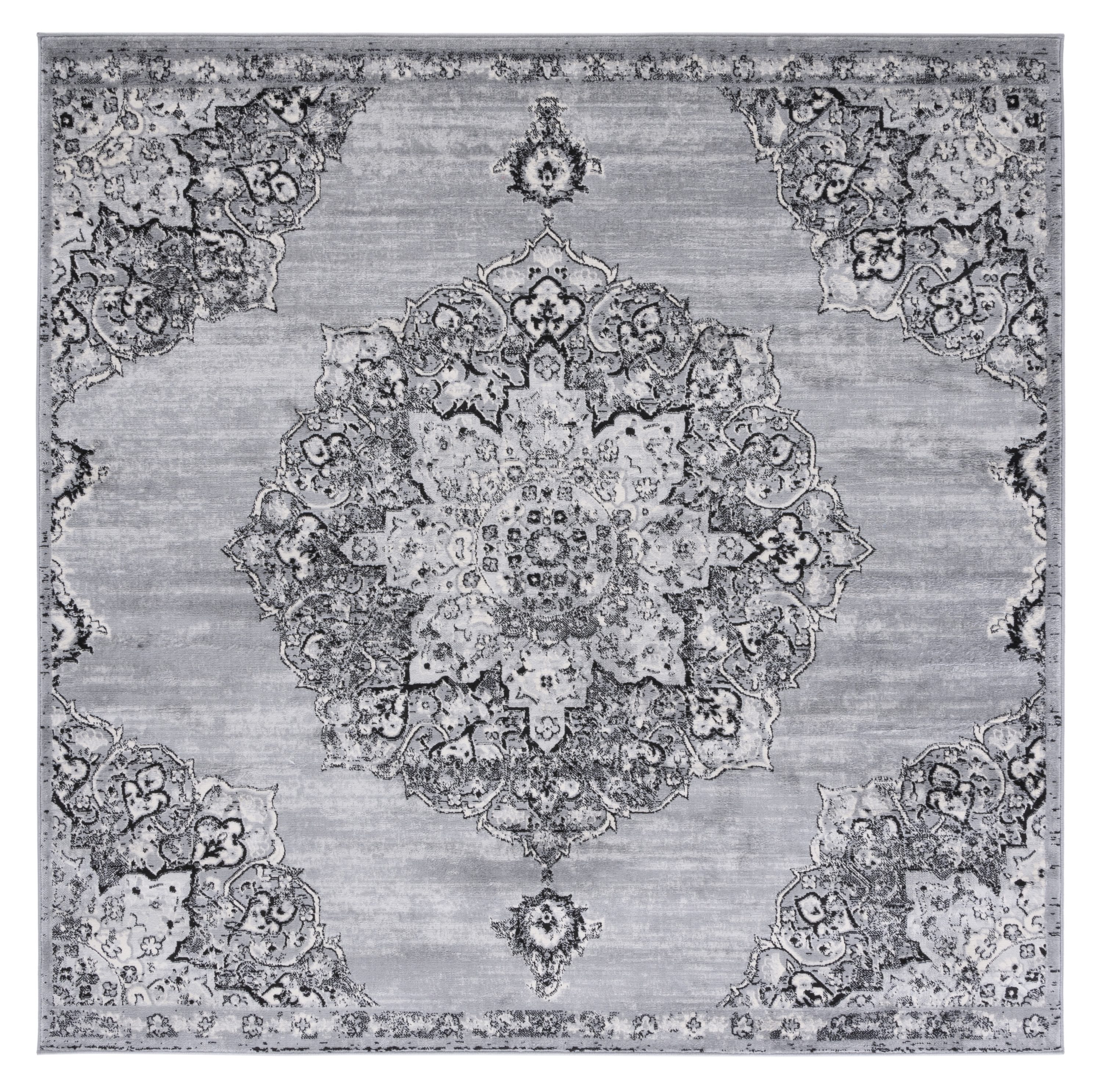 Safavieh BNT802G-7SQ Brentwood Coral 7 x 7 (ft) Loomed Polypropylene Silver/Black Square Indoor Distressed/Overdyed Vintage Area rug