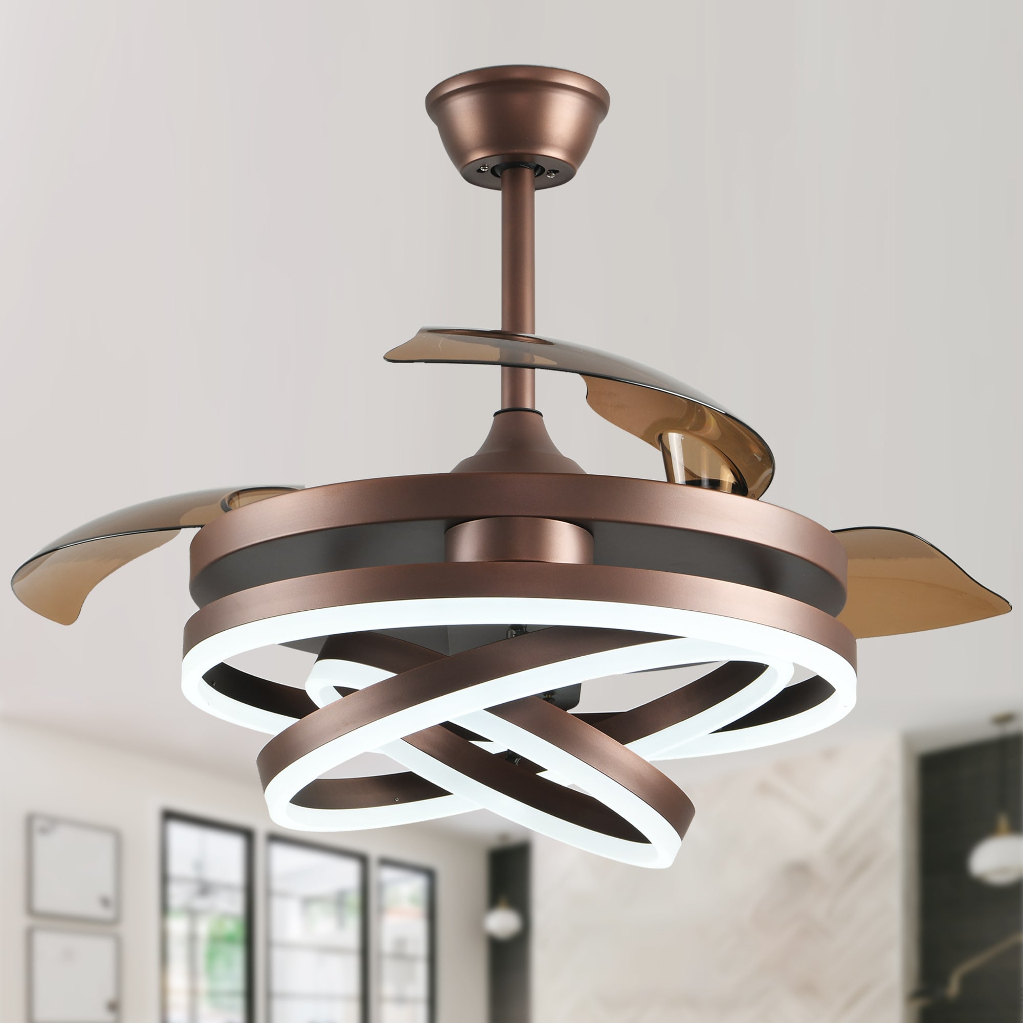 Bella Depot DC4264-Z 42-in Color-Changing Integrated LED Brown with Clear Blades Ceiling Fan With Light - Remote Included ( 3 -Blade )