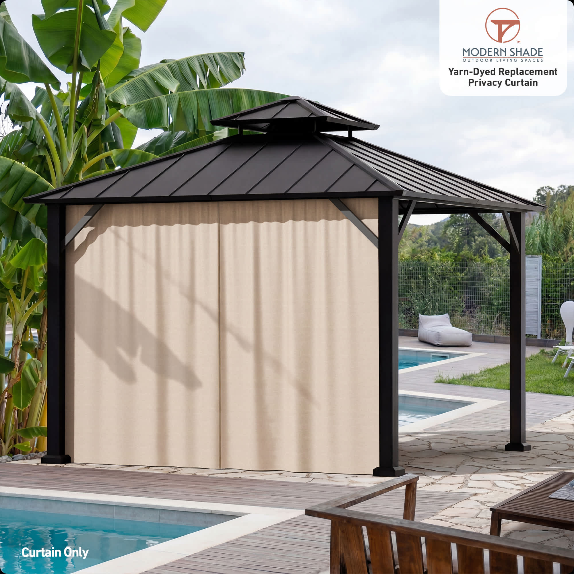 Modern Shade 10 ft x 10 ft Outdoor Gazebo Replacement Curtain Yard Dyed Gazebo Privacy Sidewall with Zipper Curtain Only 1 Panel