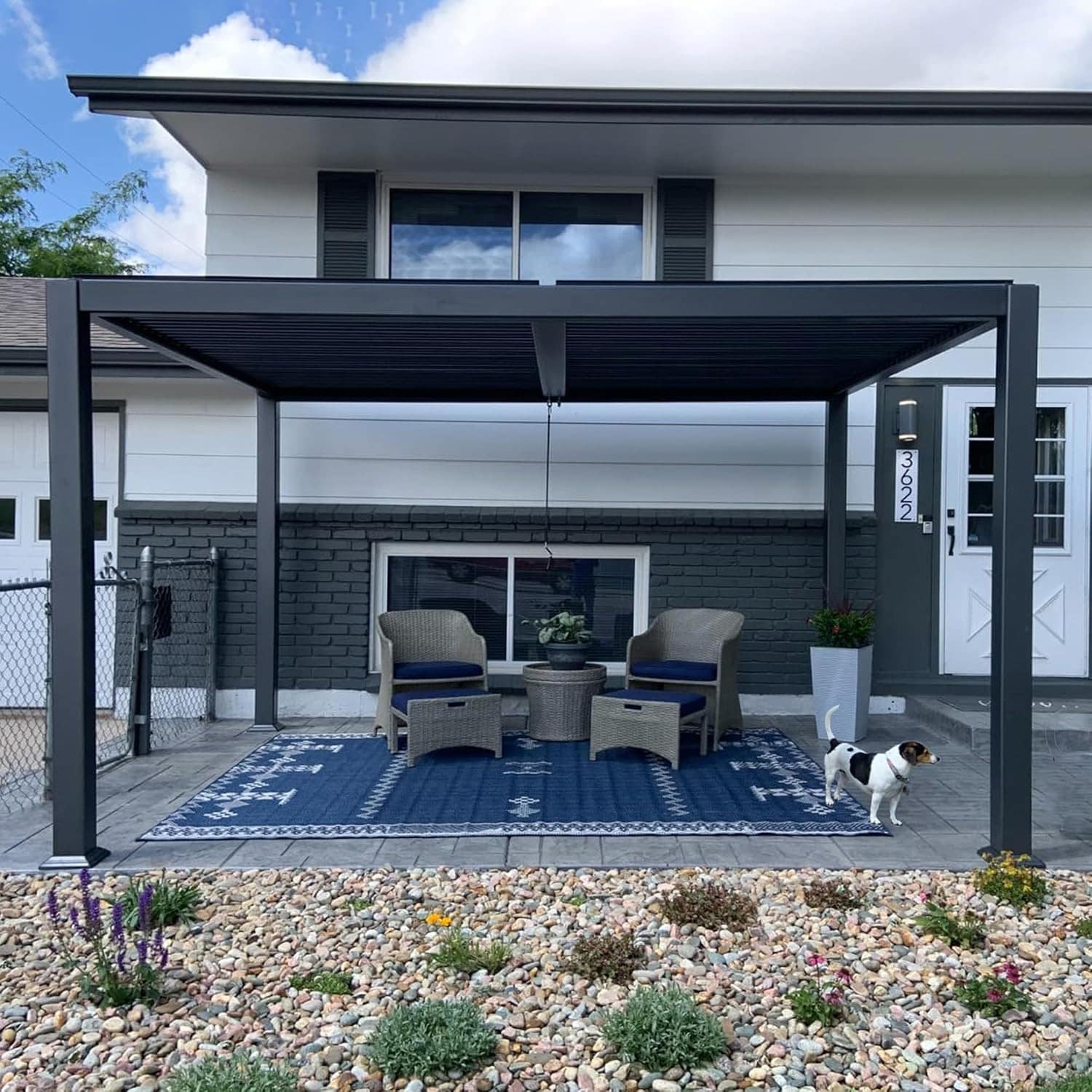 PURPLE LEAF LS05KSPRG1012-1 Classic Louvered Pergola 10-ft W x 12-ft L x 7-ft 8-in H Gray Metal Freestanding Pergola