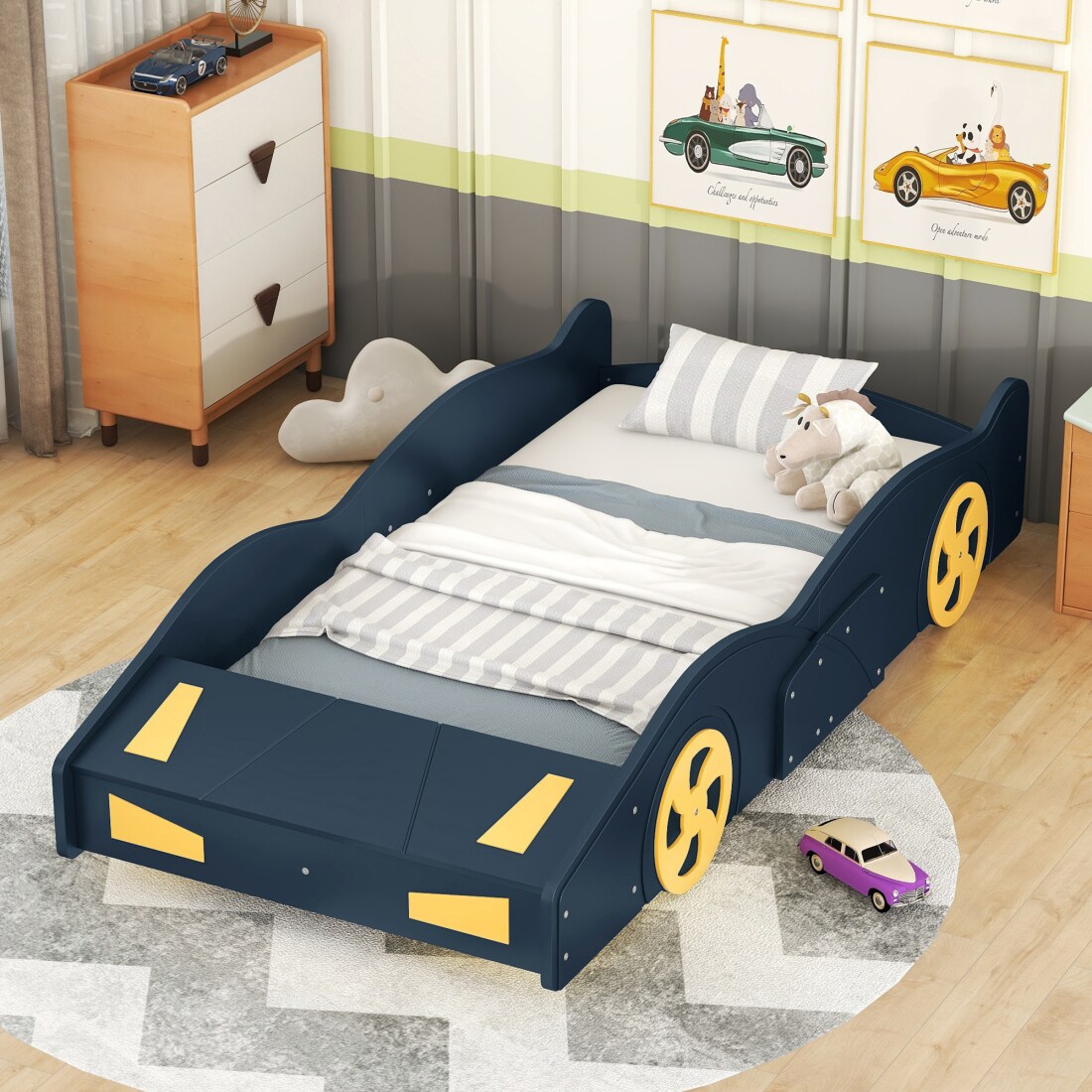 CHITA Twin Wood Platform Bed Storage Slide Heavy Duty No Box Spring ...