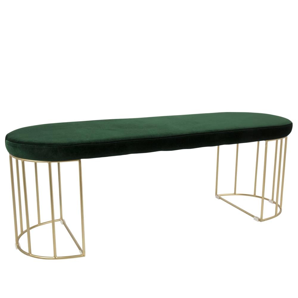 LumiSource BC-CNRY AU+GN Canary Eclectic Gold Frame, Green Velvet Accent Bench 16.5-in x 49-in x 17.25-in