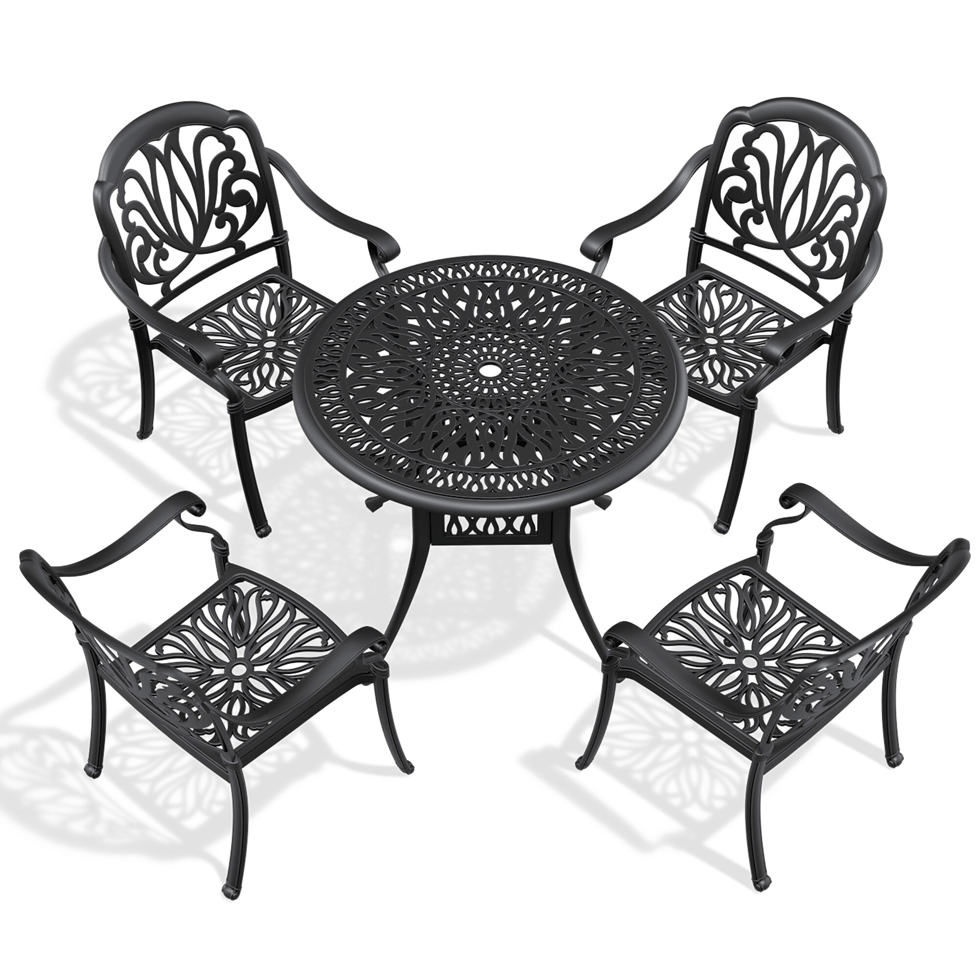 Kahomvis NICE-QPW1-001 Patio Tables Round Outdoor Balcony Table 35.43-in W x 35.43-in L with Umbrella Hole