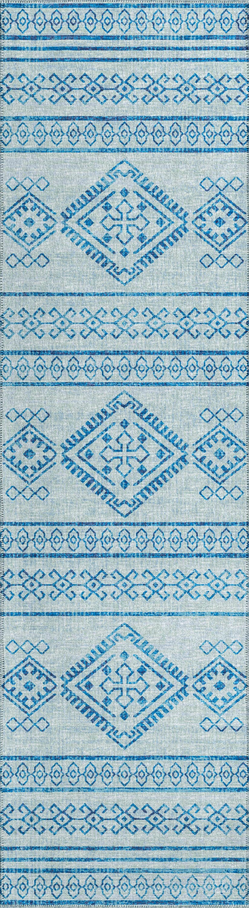 Addison Rugs AYU44BL2X8 Yuma 2 x 8 (ft) Chenille Blue Rectangular Indoor/Outdoor Geometric Southwestern Machine washable Runner rug