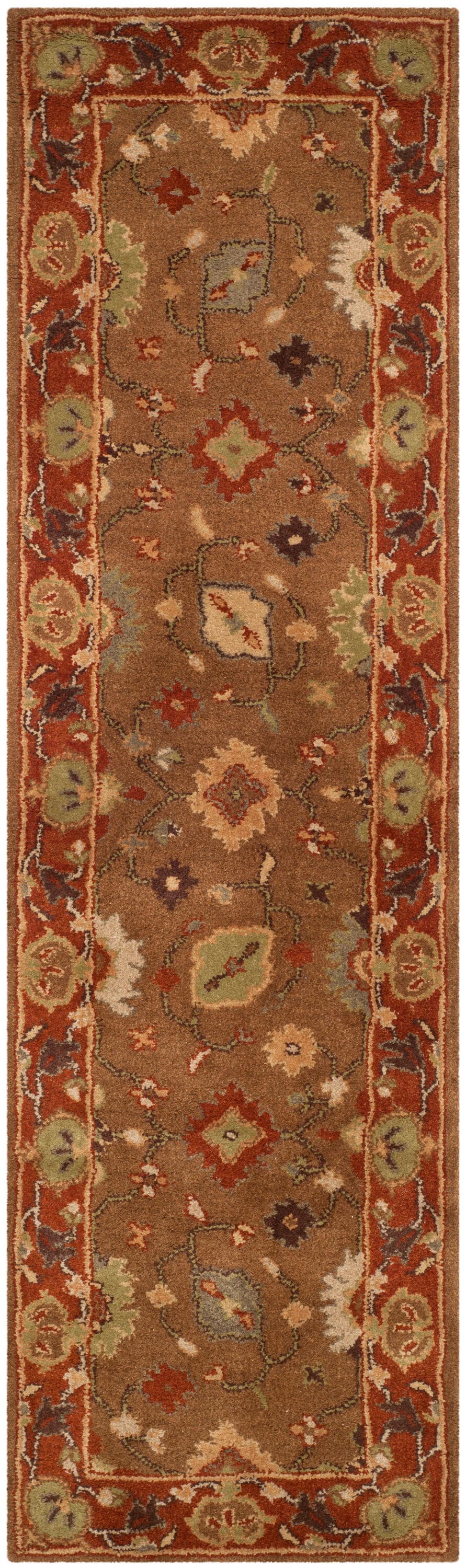 Handmade Red and Moss Wool Tufted Runner Rug