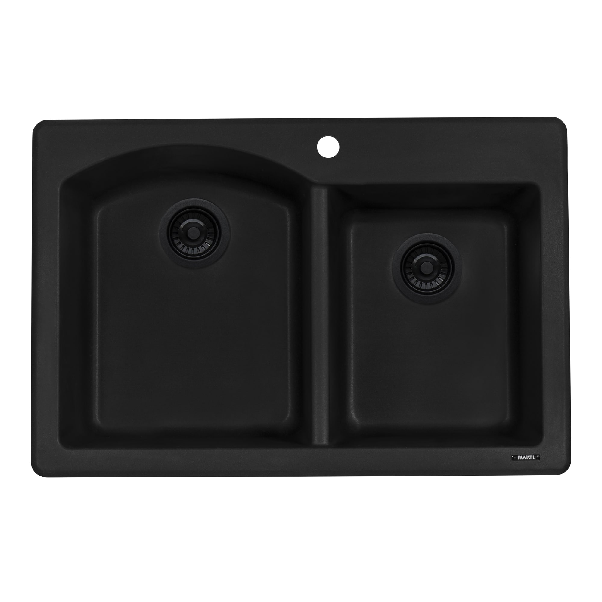 Midnight Black 33 x 22 Inch Granite Double Bowl Drop-In Sink