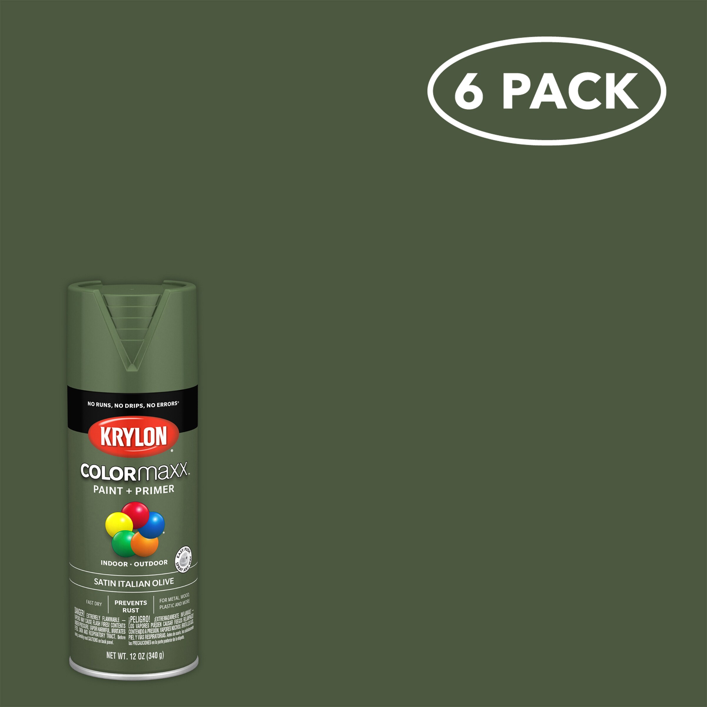 COLORmaxx 6-Pack Satin Italian Olive Spray Paint and Primer In One (NET WT. 12-oz) in Green | - Krylon K05566007SOS