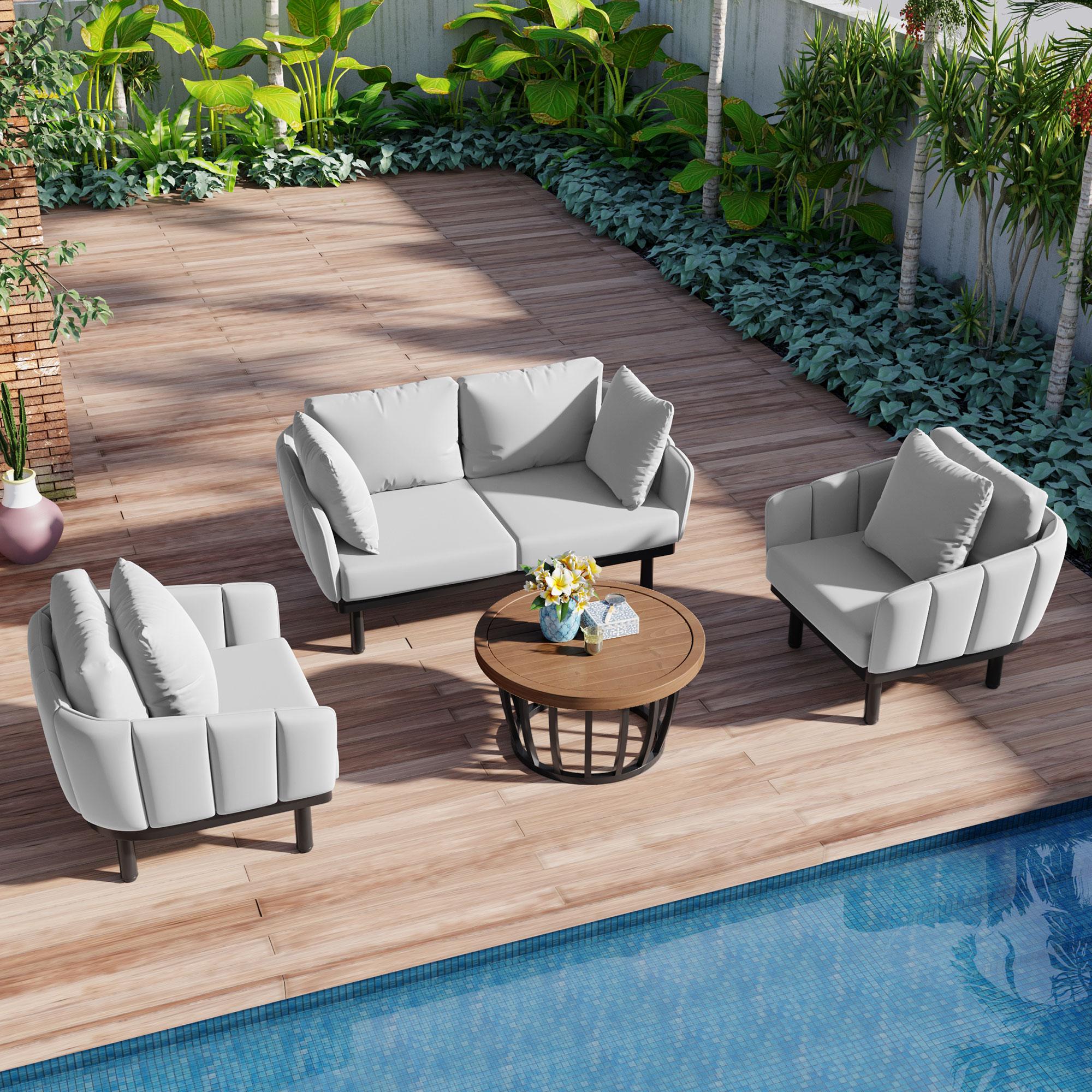 Bayfeve BFTP-12E-PCS 4 -Piece Patio Conversation Set with Gray Cushions