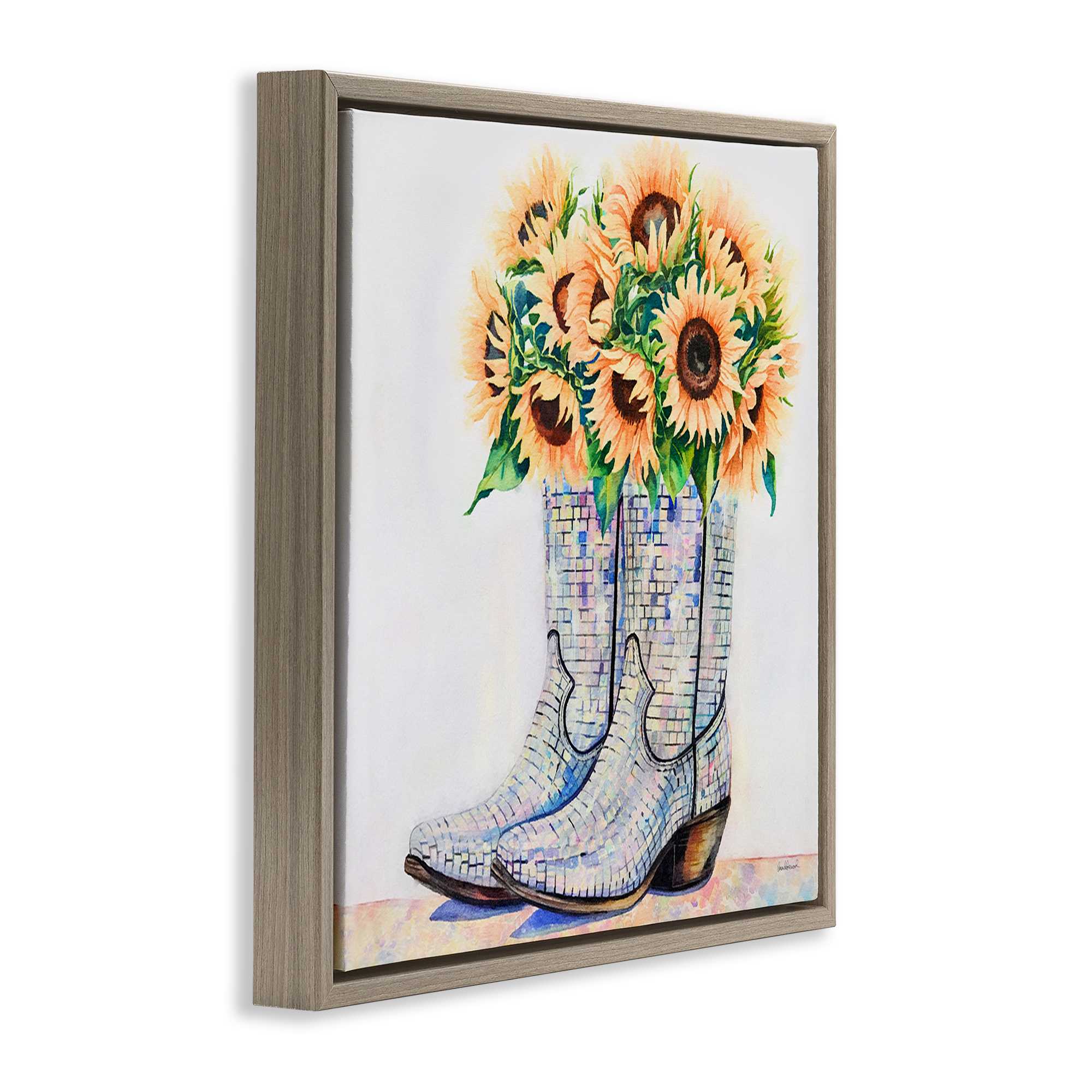 Stupell Industries Sunflower Filled Cowgirl Boots Brown Framed Floater ...