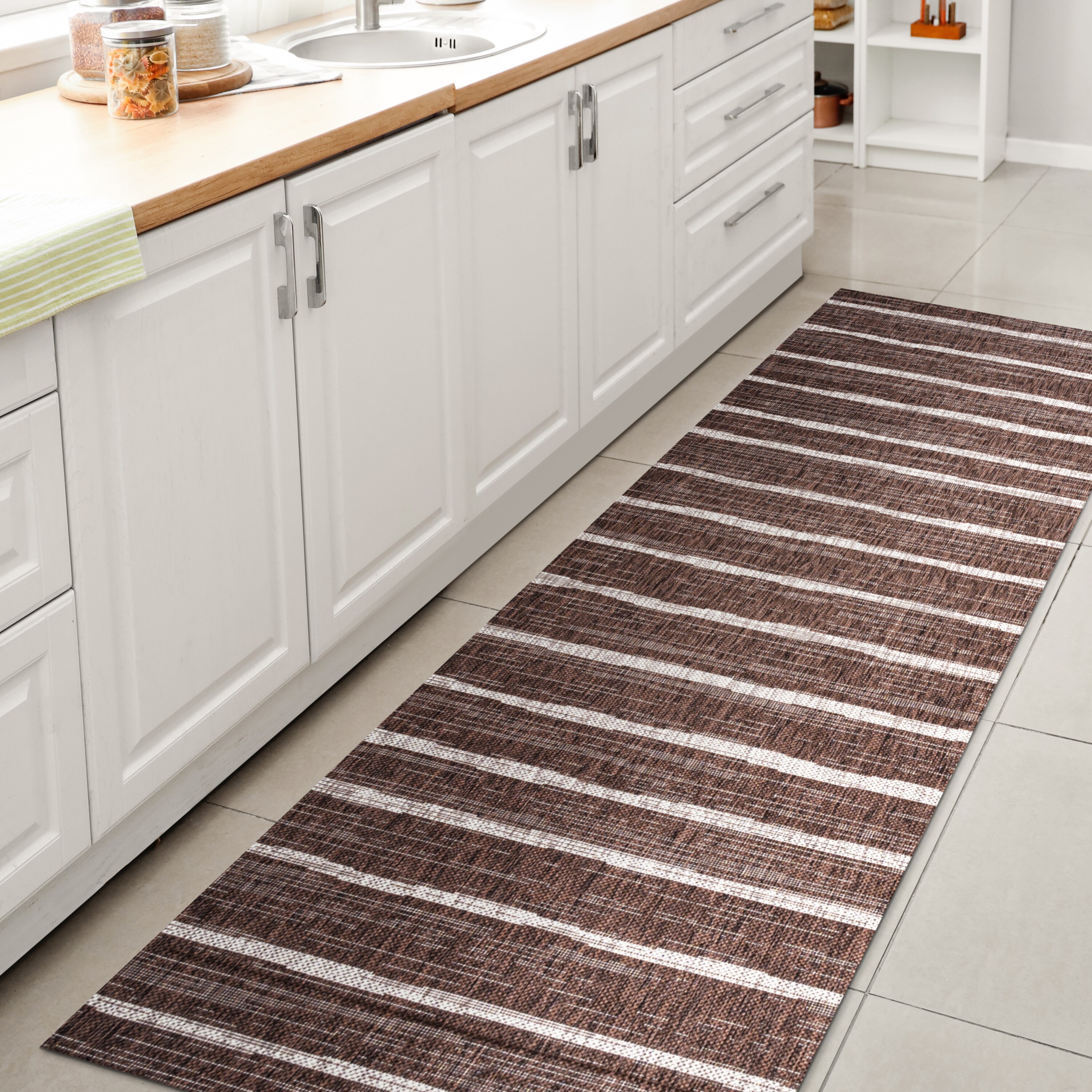 JONATHAN  Y SMB125B-28 Santa Monica Colonia Berber 2 x 8 (ft) Loomed Polypropylene Brown/Beige Rectangular Indoor/Outdoor Stripe Bohemian/Eclectic Runner rug