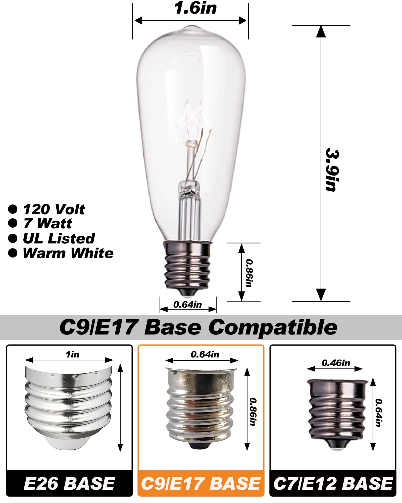 Phewnyzo 10-Pack ST40 Edison Light Bulbs with E17 Base and 2200K Warm ...