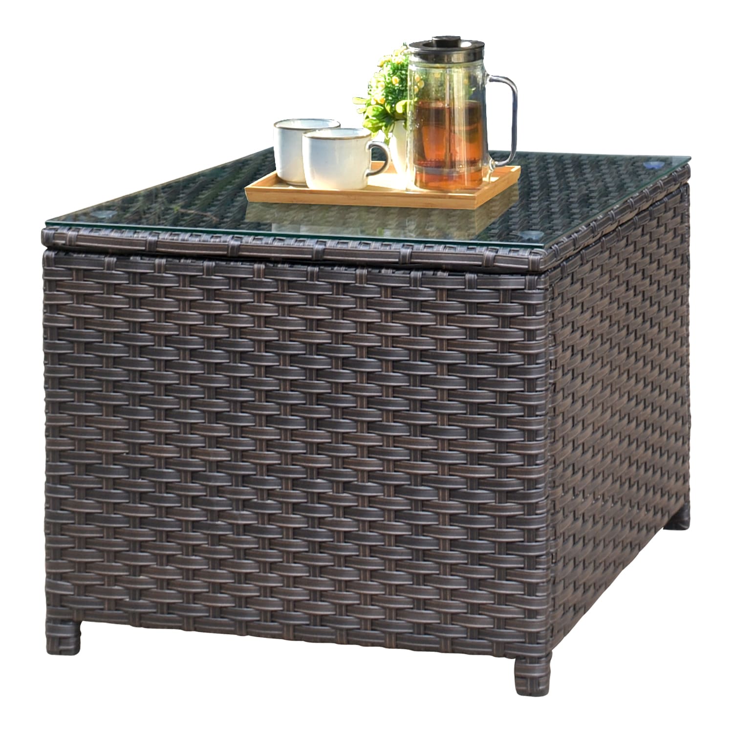 Outdoor Square Wicker Rattan Coffee Table End Side Table Patio Furniture Storage 