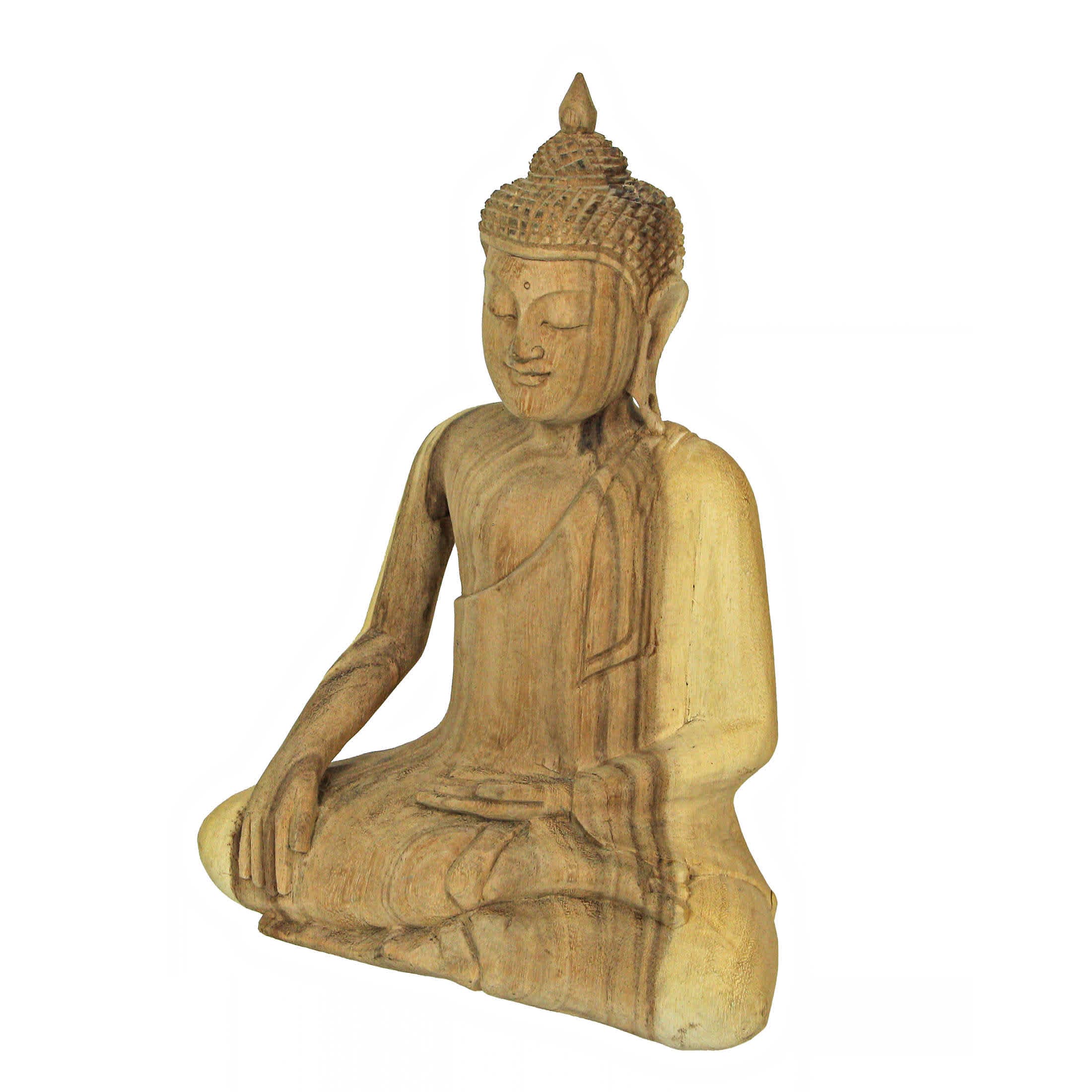Contrast CON-67578 13 Inch Wooden Hand Carved Sitting Buddha Sculpture Zen Home Decor Meditation Art