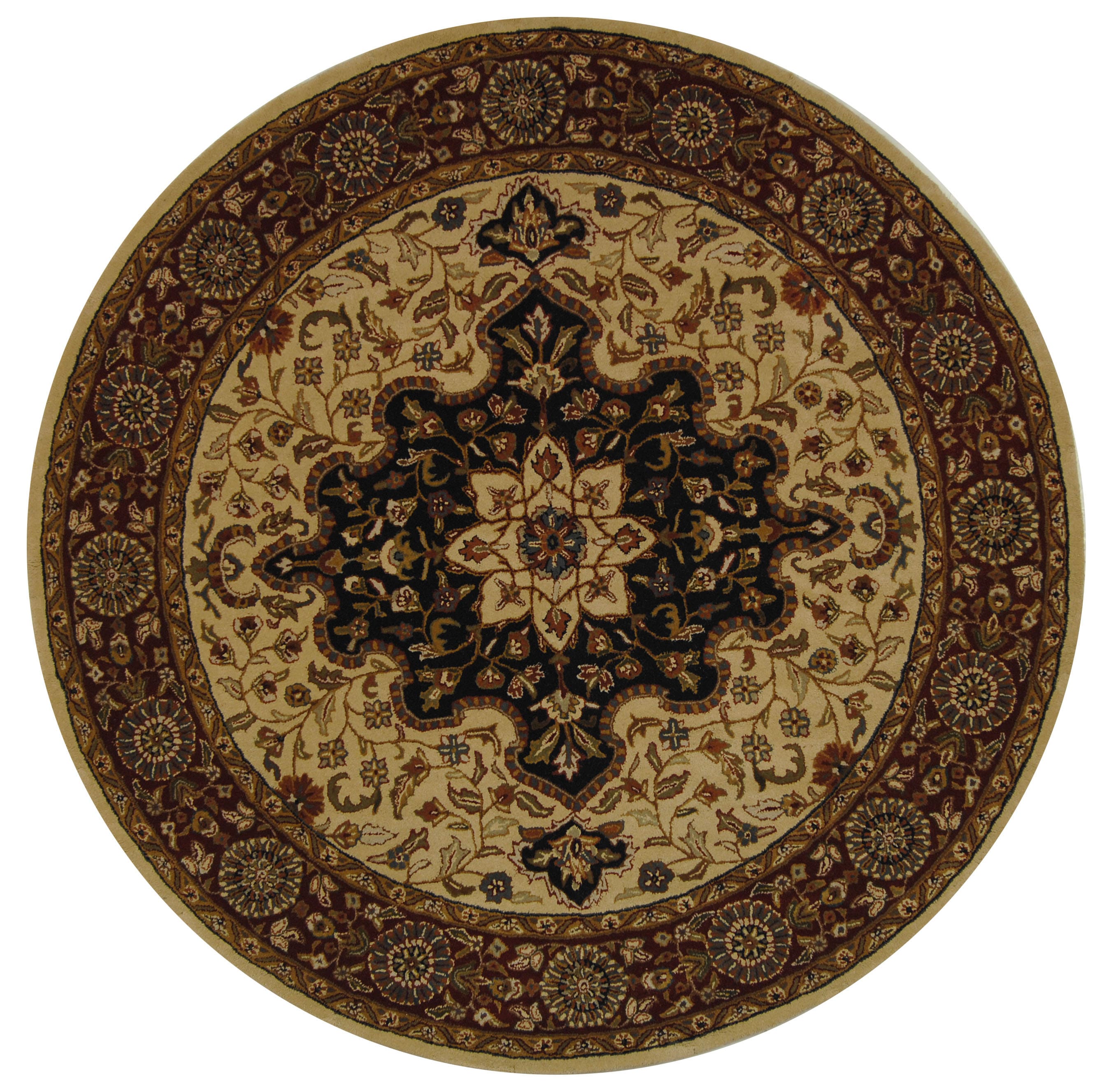 Heritage Ivory and Red Hand-Tufted Wool Round Area Rug, 8'