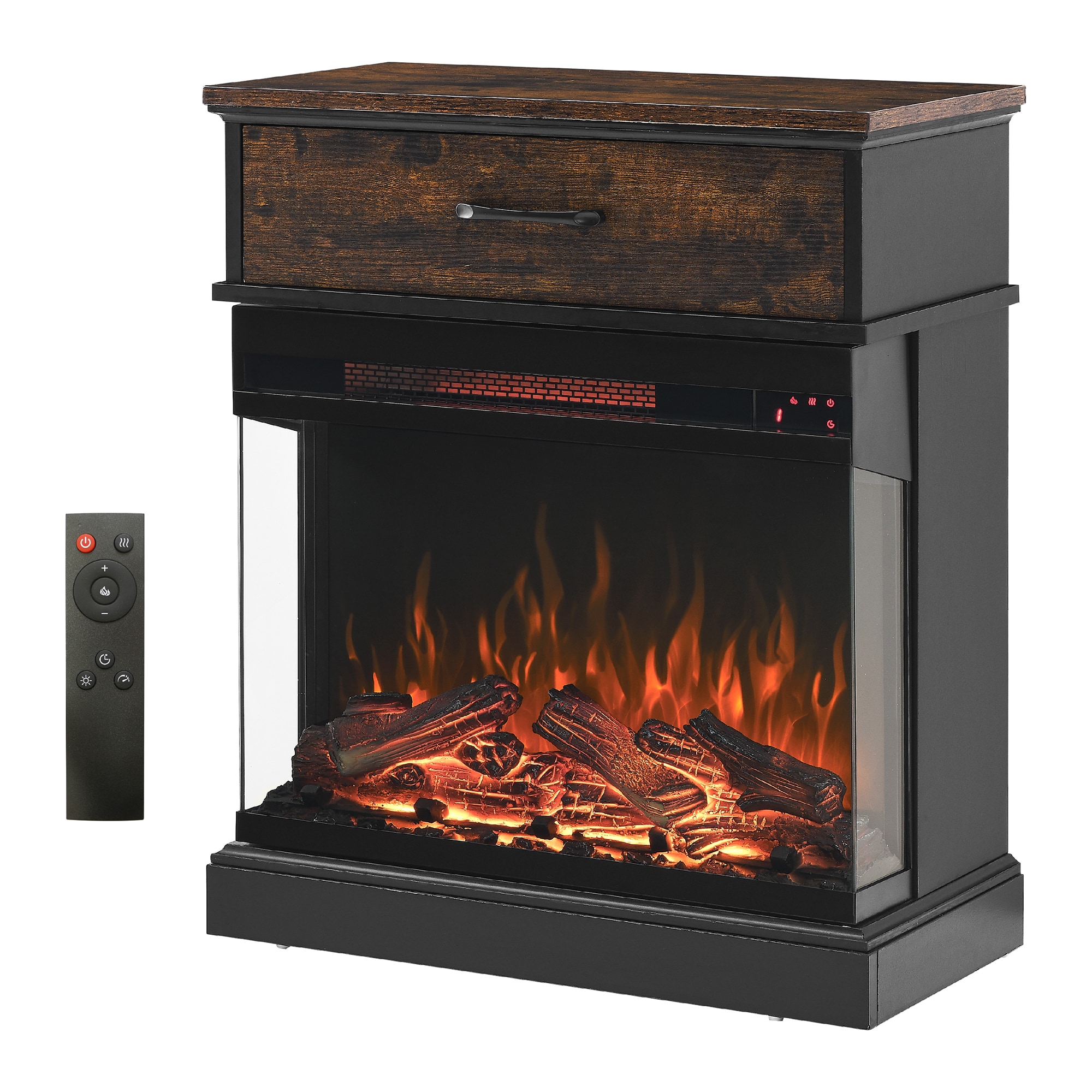 Bybafun YC0700032 25-in W Black Free standing Infrared quartz Flat wall Electric Fireplace with Remote Control Included