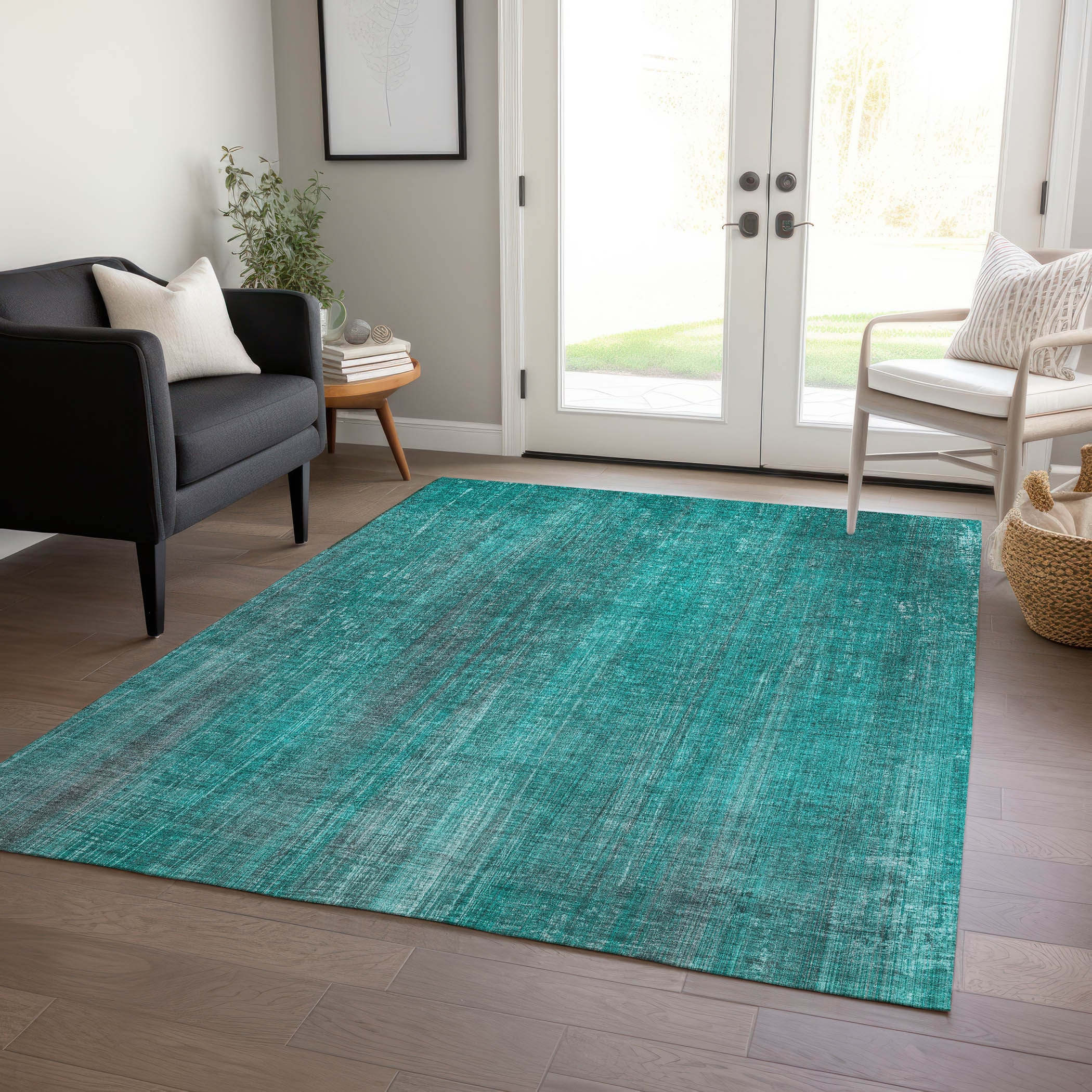 Addison Rugs ACN552TE30X46 Chantille ACN552TE 2 x 3 (ft) Polyester Teal Rectangular Indoor/Outdoor Floral/Botanical Machine washable Area rug