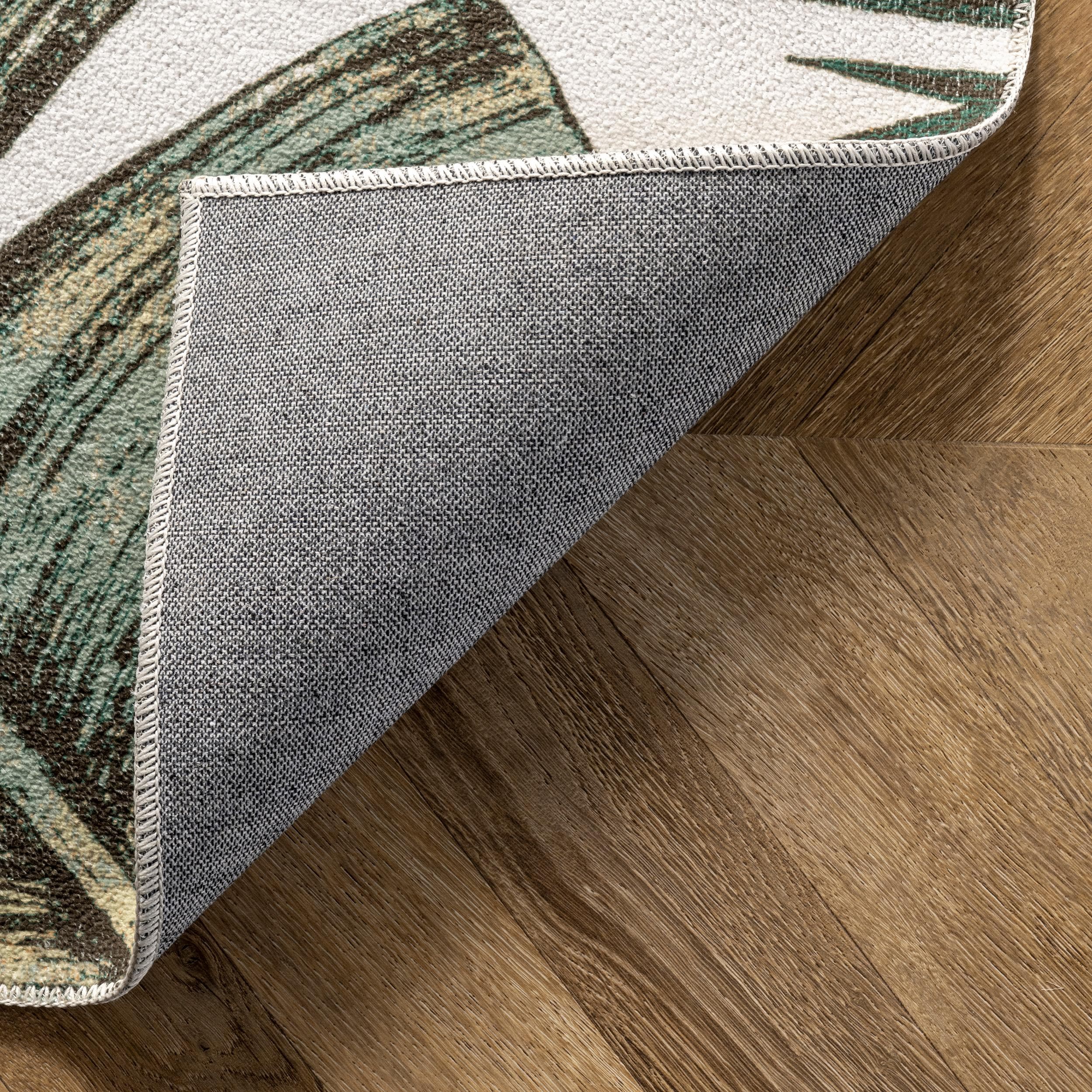Olive and Beige Synthetic Rectangular 4' x 6' Washable Area Rug