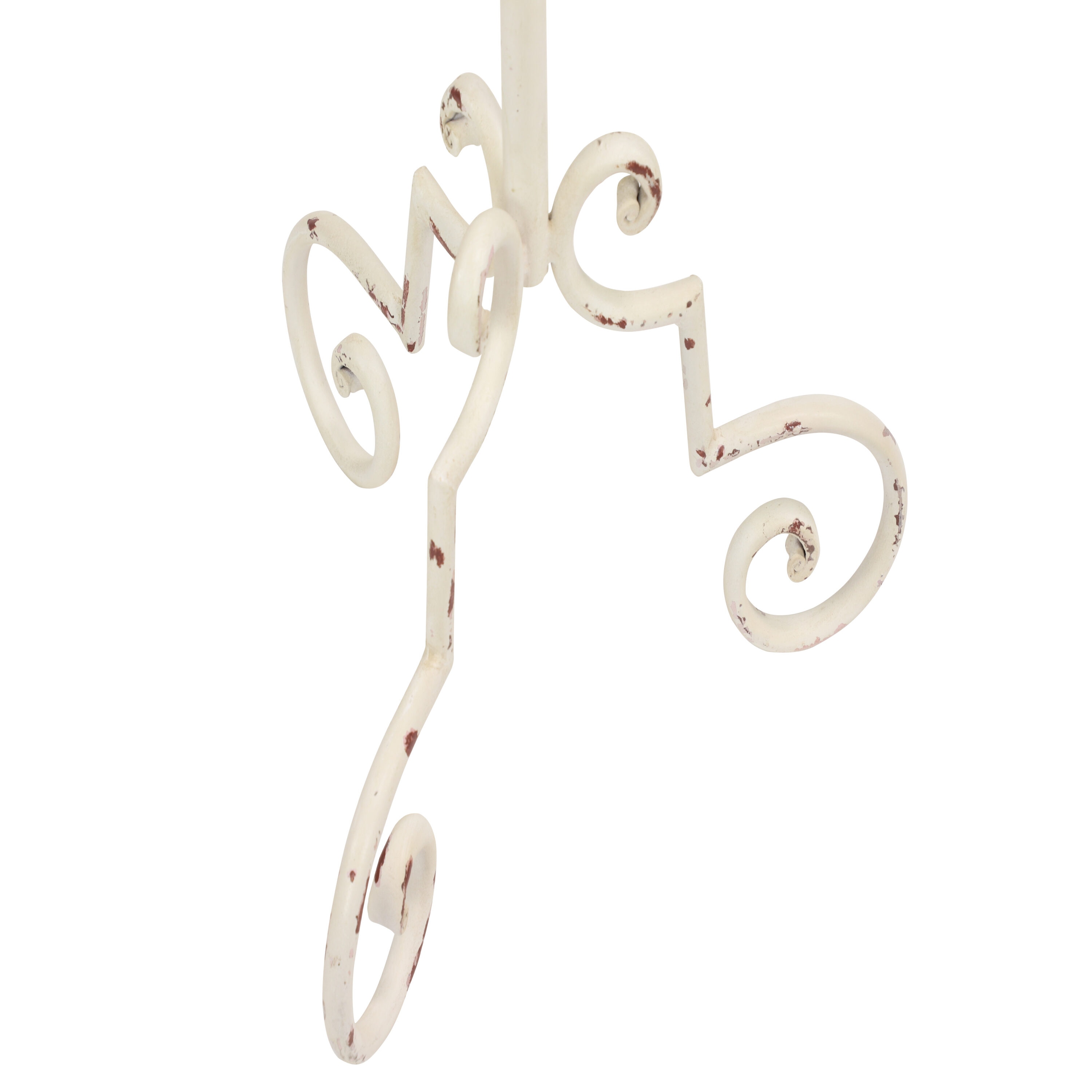 Tall Distressed White Metal Floor Candelabra with Scrolled Base
