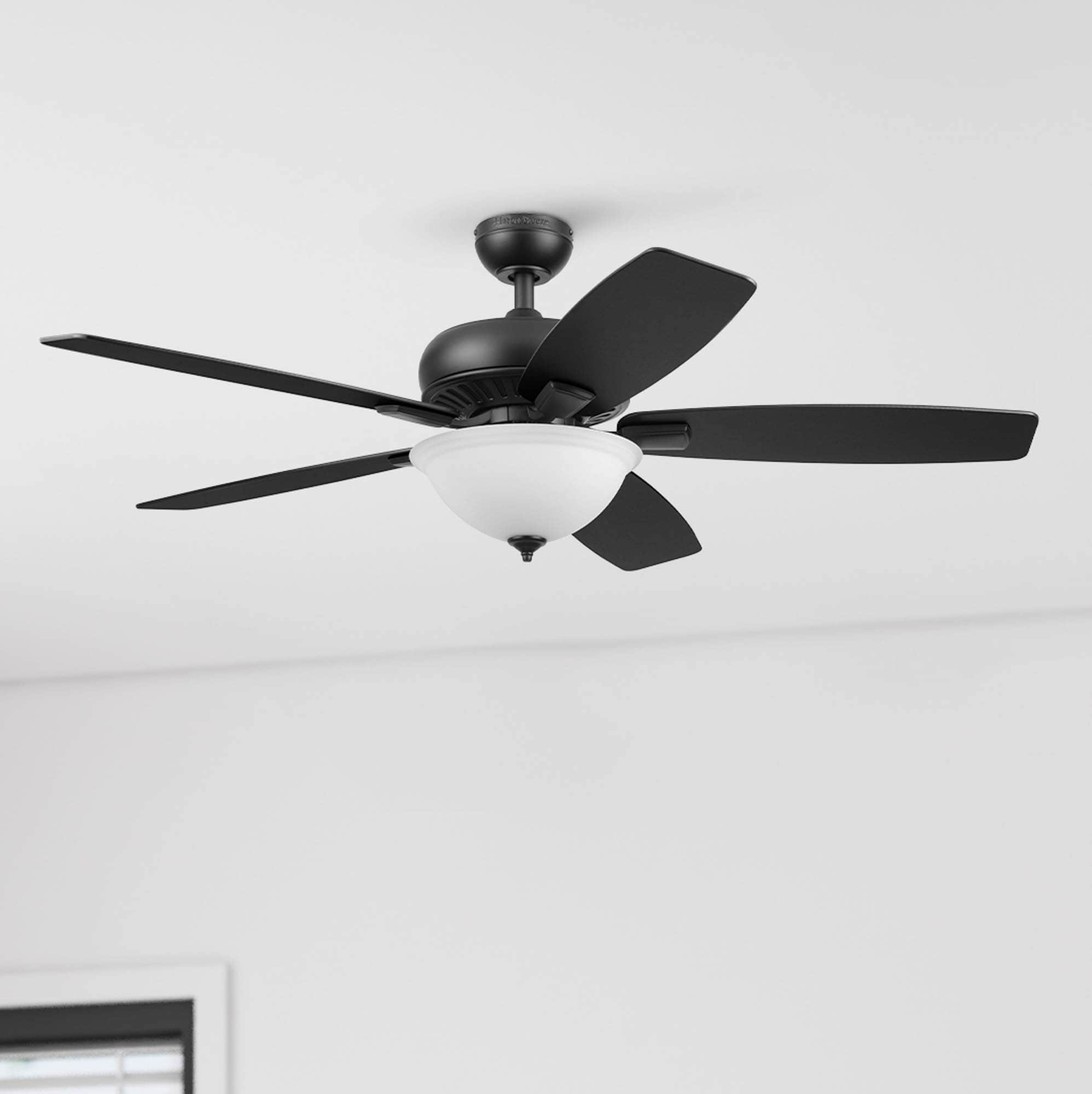 Harbor Breeze Oxford 52-in Matte Black with Matte Black/Natural Blades LED Indoor Downrod or Flush Mount Ceiling Fan with Light and Remote (5-Blade) -  43387